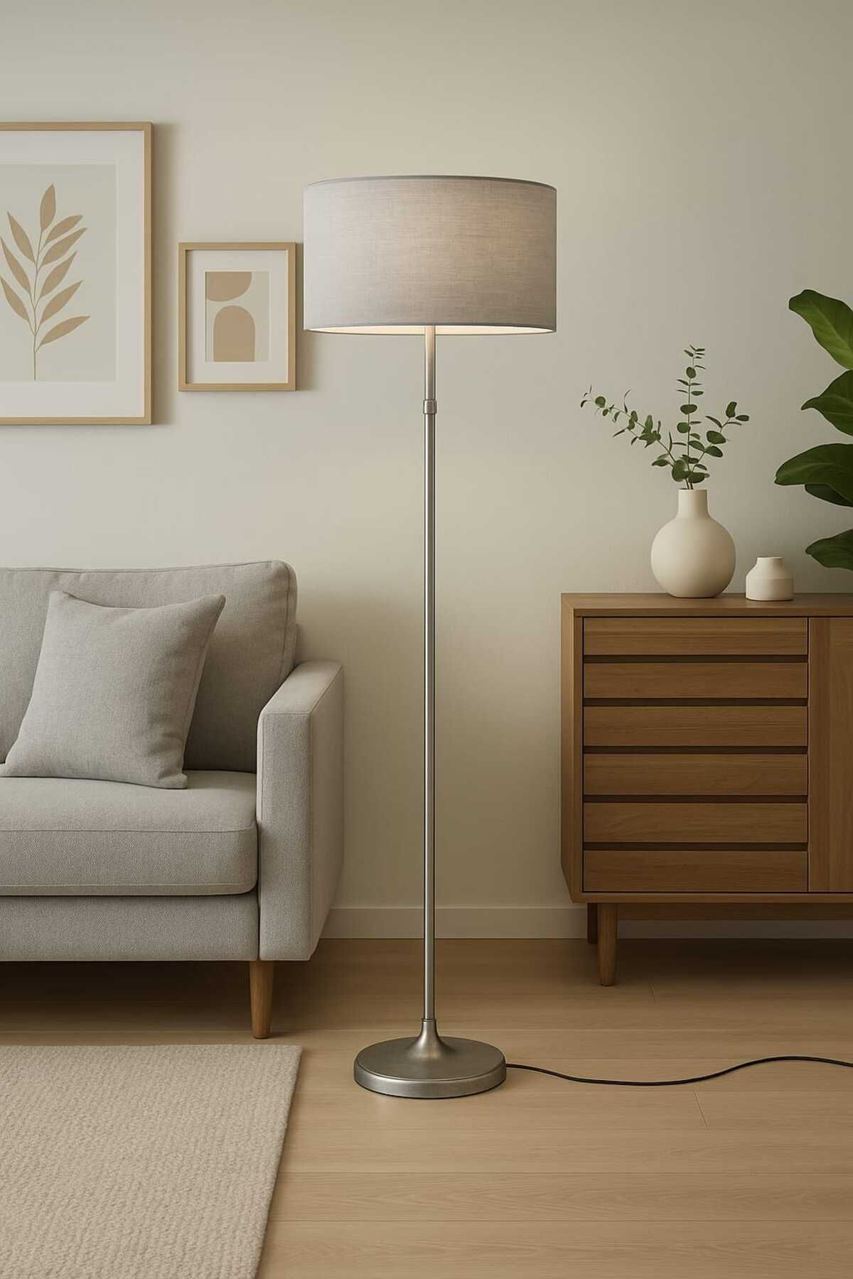 AMBİYANS HOME Modern lambader Siyah Gümüş Patine Silindir Açık Gri Şapkalı
