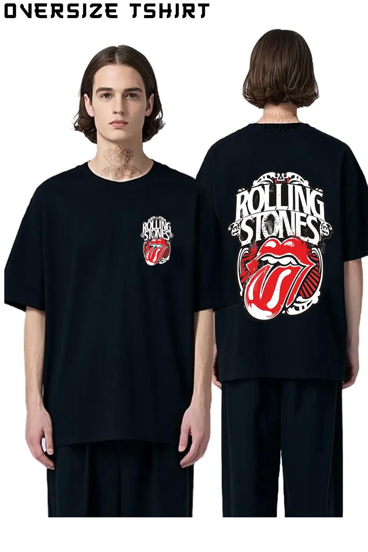 ZOKAWEAR The-Rolling-Stones-Özel Sırt Baskılı Oversize Tişört
