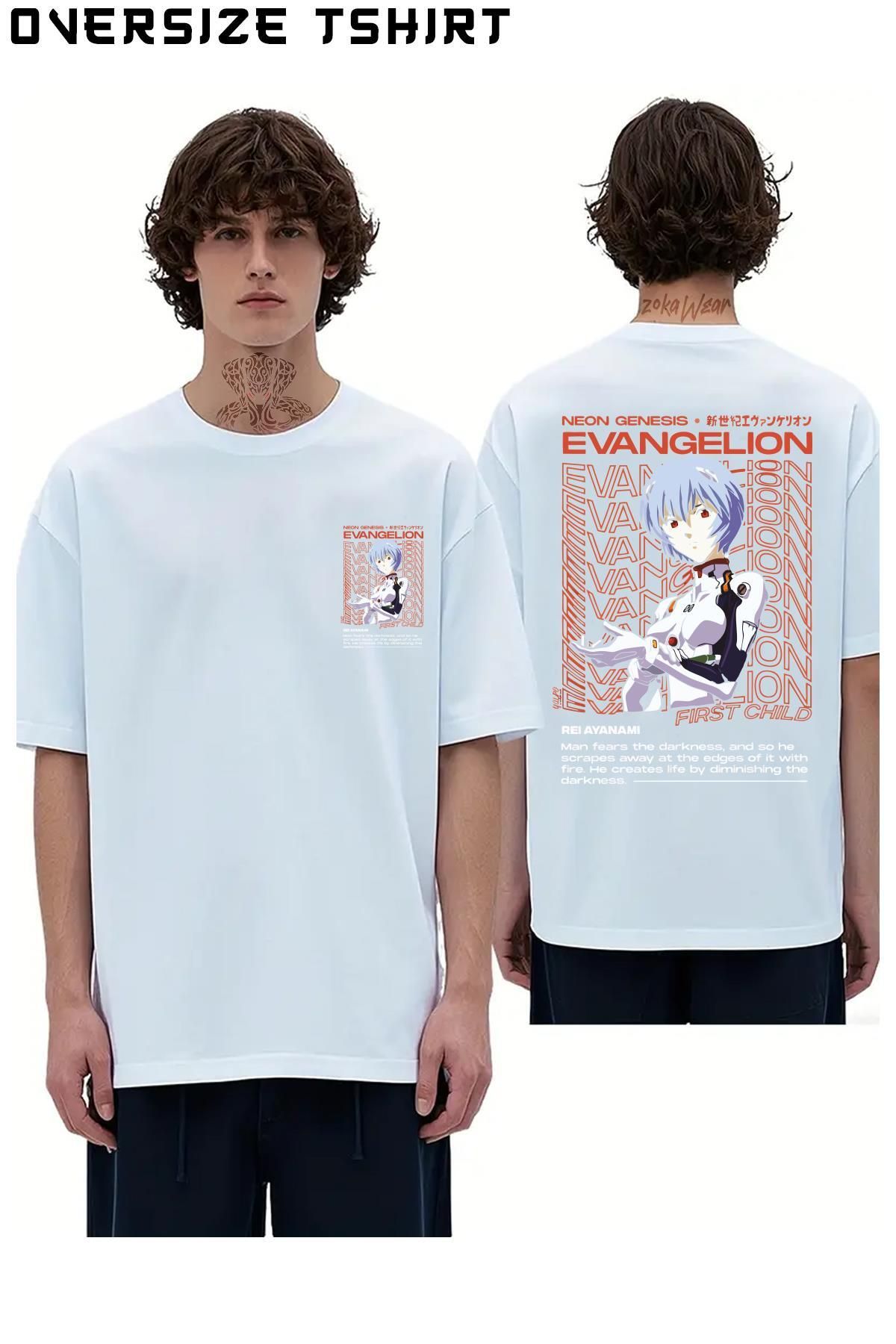 ZOKAWEAR Rei-Ayanami-Evangelion-2 Sırt Baskılı Oversize Tişört