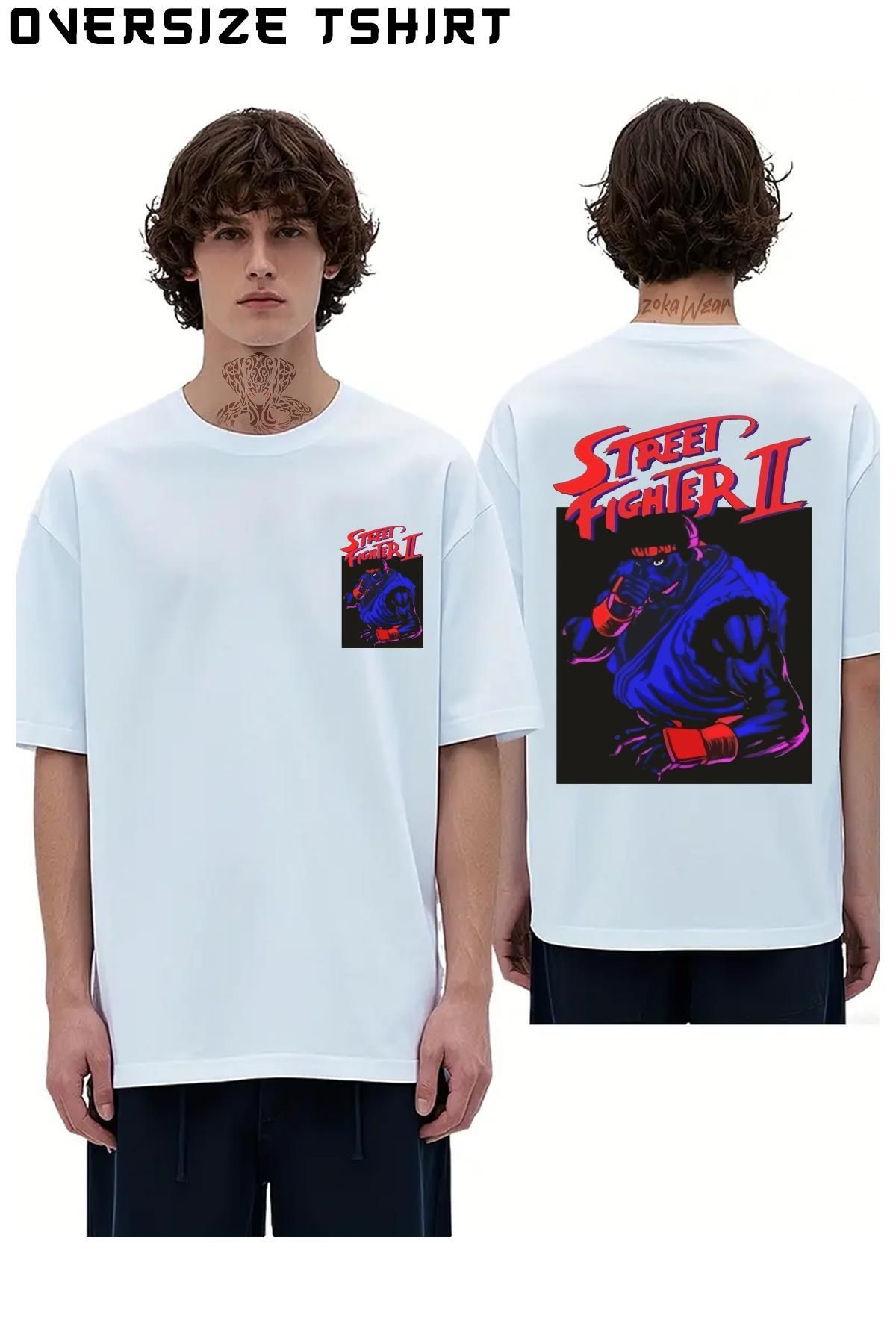 ZOKAWEAR Street-Fighter-2 Sırt Baskılı Oversize Tişört
