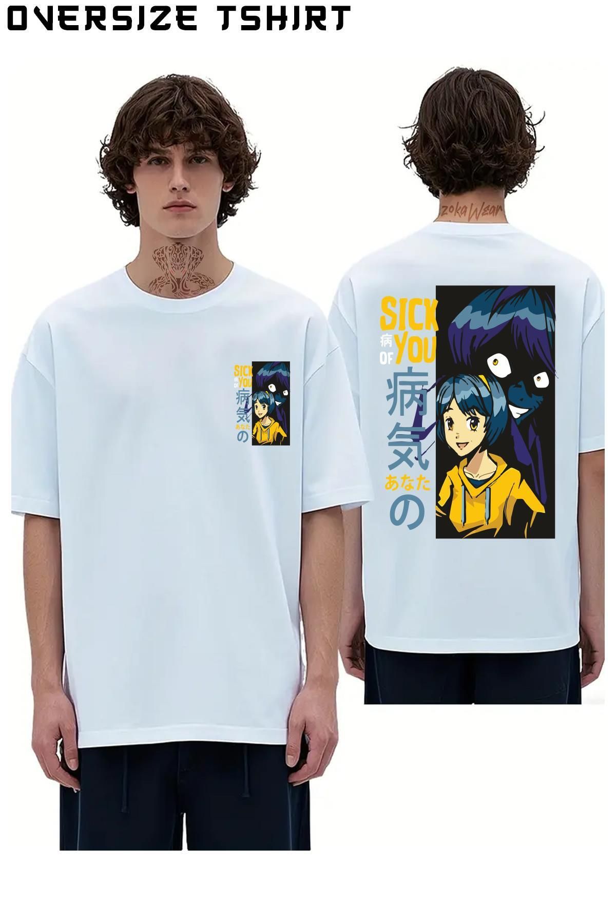ZOKAWEAR Anime-Manga-Karakterli-Sick-You Sırt Baskılı Oversize Tişört