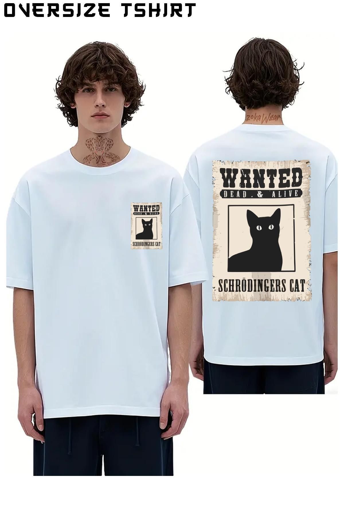 ZOKAWEAR Schrödinger'in-Kedisi-Aranıyo Sırt Baskılı Oversize Tişört
