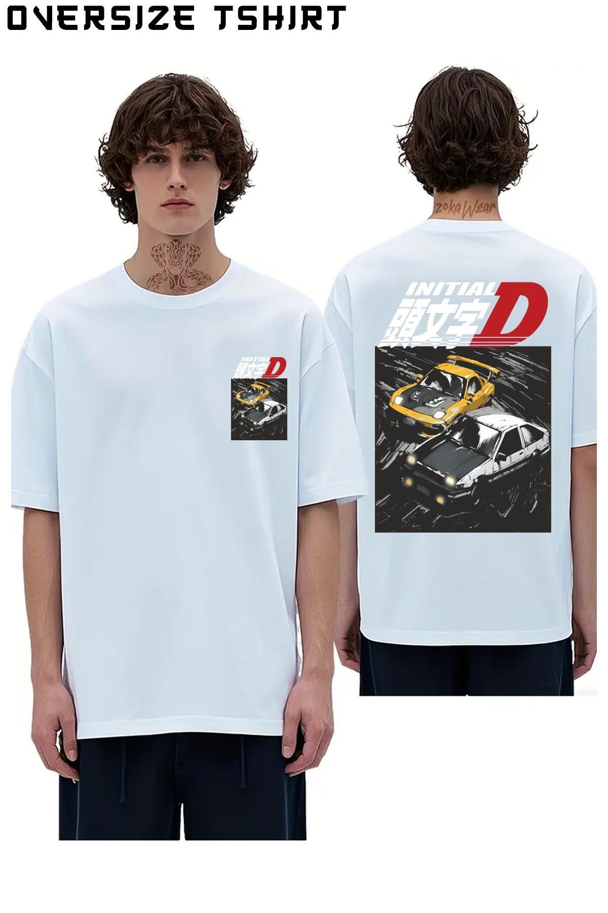 ZOKAWEAR Mountain-Drift-Racing-Initial-D-Tandems-Ae86 Sırt Baskılı Oversize Tişört