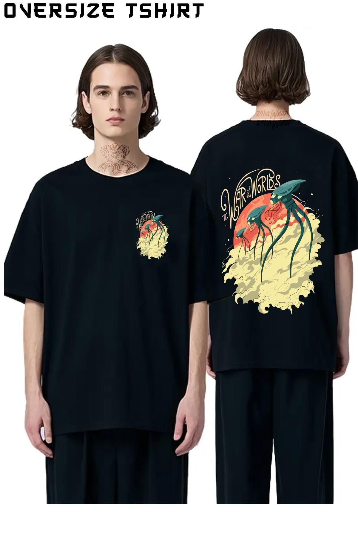 ZOKAWEAR The-War-Of-The-World Sırt Baskılı Oversize Tişört