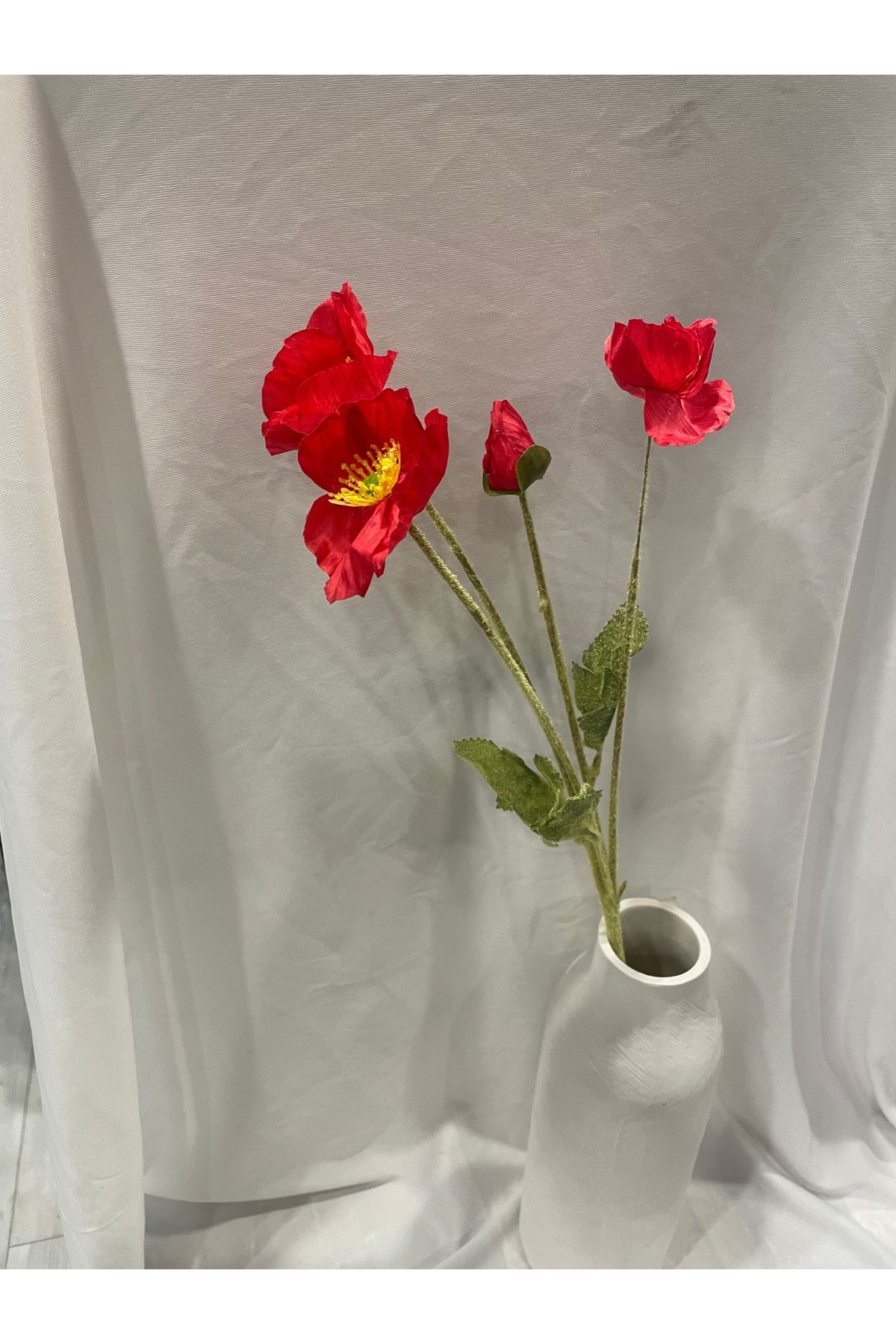 Ekol Çiçekçilik Gelincik Yapay Çiçek 4 Dallı 4 Kafalı 60 cm Kırmızı