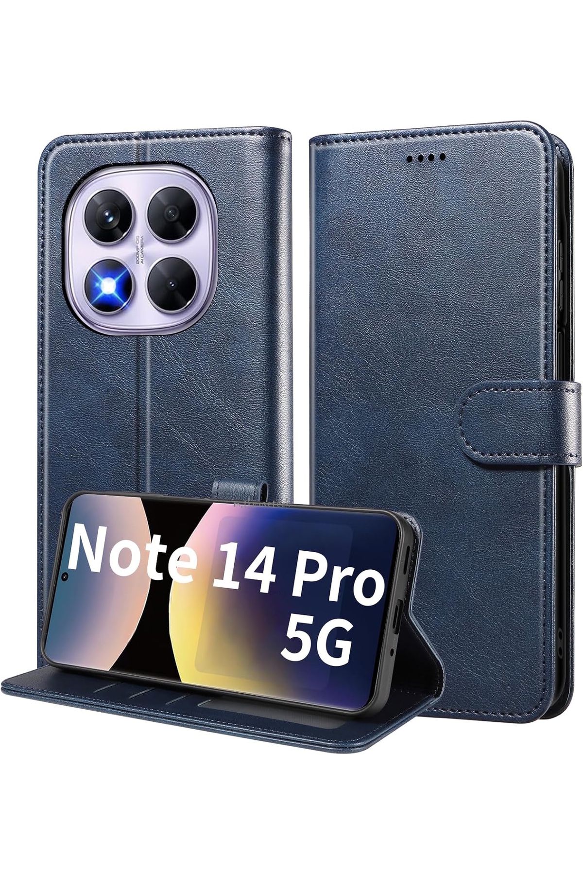 m.tk moveteck Xiaomi Redmi Note 14 Pro 5G Kılıf 360 Tam Kaplar Deri Dokulu Kapaklı Cüzdan Stand Kartvizitli Kapak
