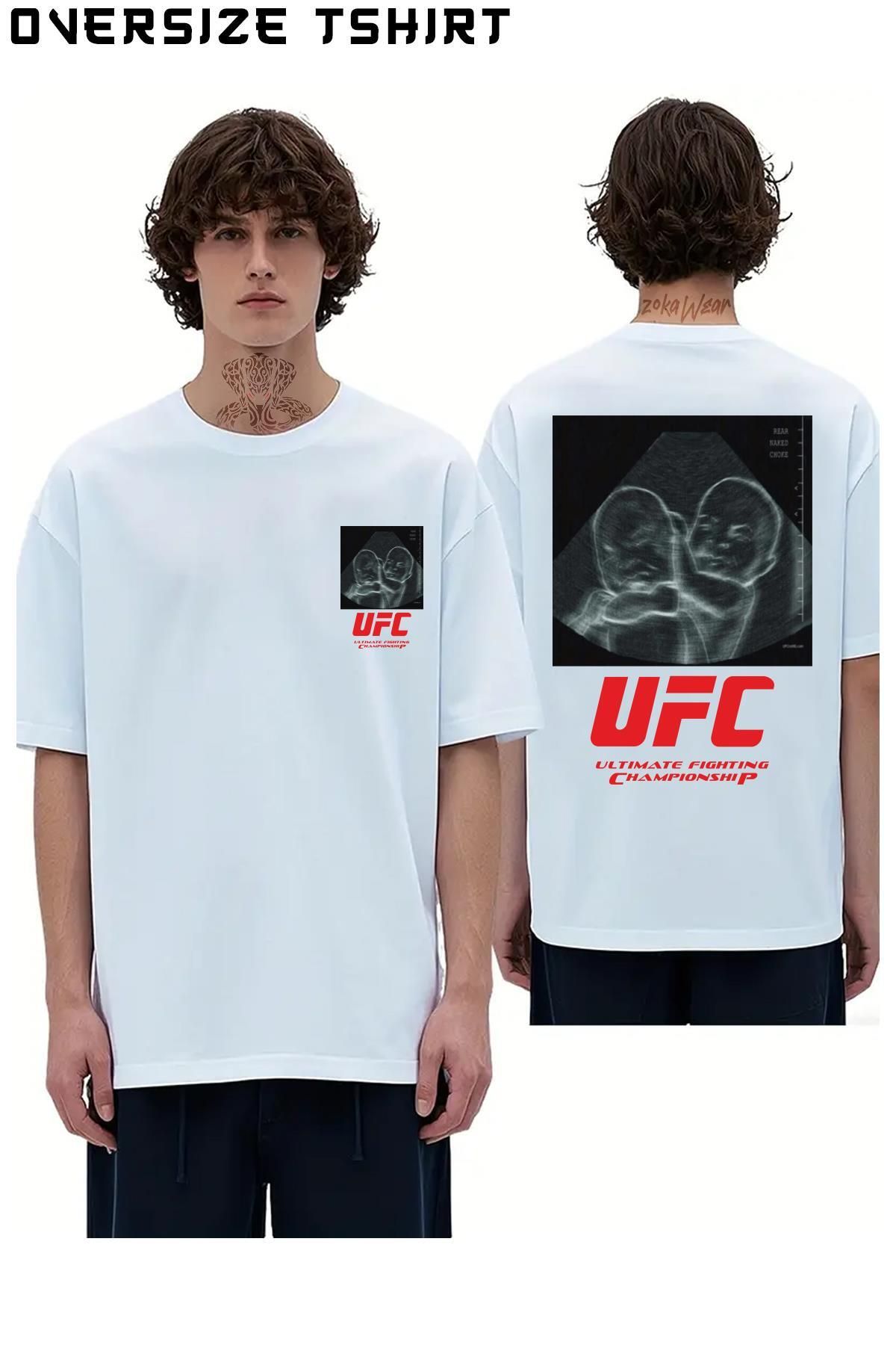 ZOKAWEAR Anne-Karnında-Kafes-Dövüşü-Eğlence-Mizah-Ufc Sırt Baskılı Oversize Tişört