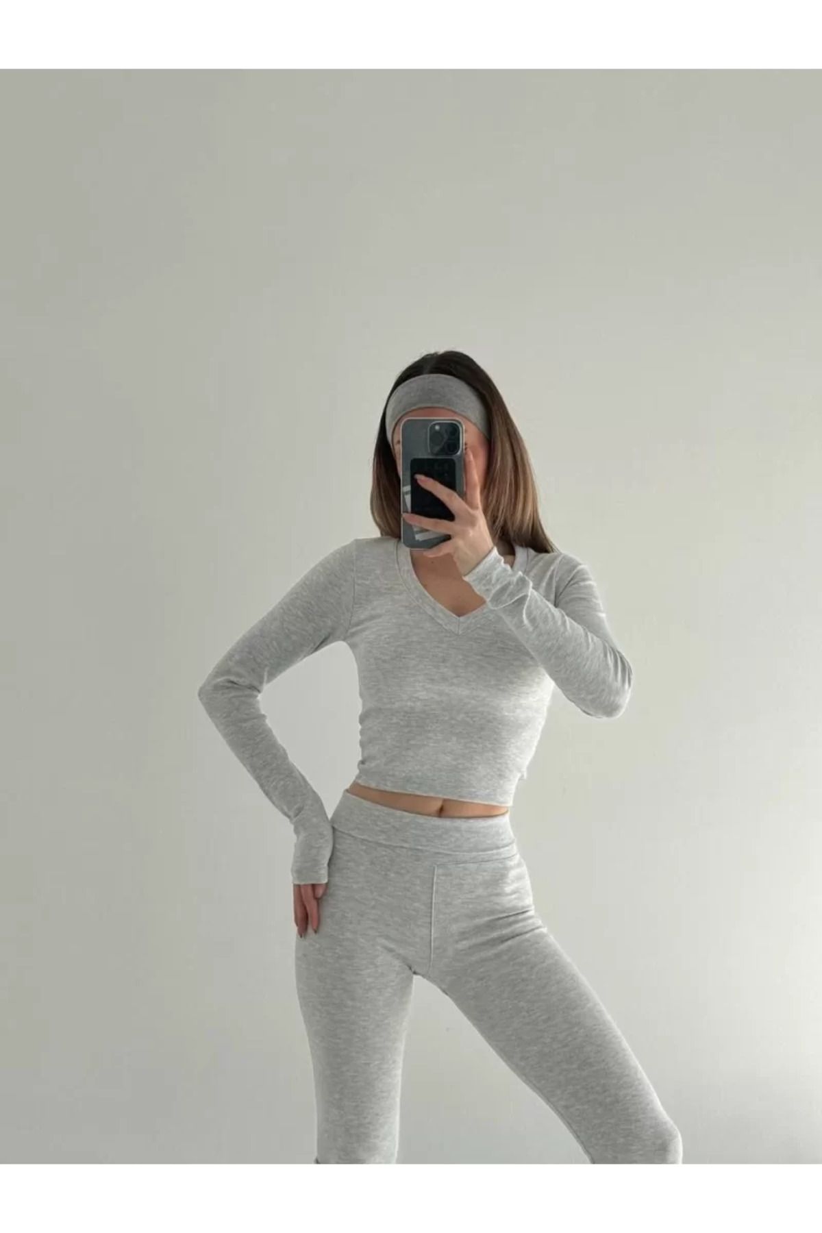 BBbutik V yaka uzun kollu bluz İspanyol paçalı tayt İkili Takım