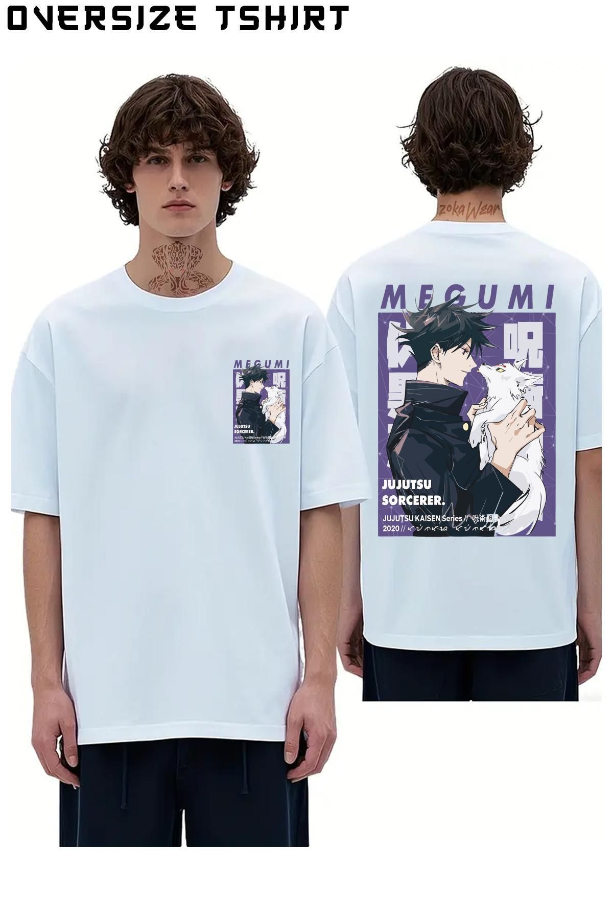 ZOKAWEAR Jujutsu-Kaisen-Megumi-Fushiguro-Sorcerer Sırt Baskılı Oversize Tişört