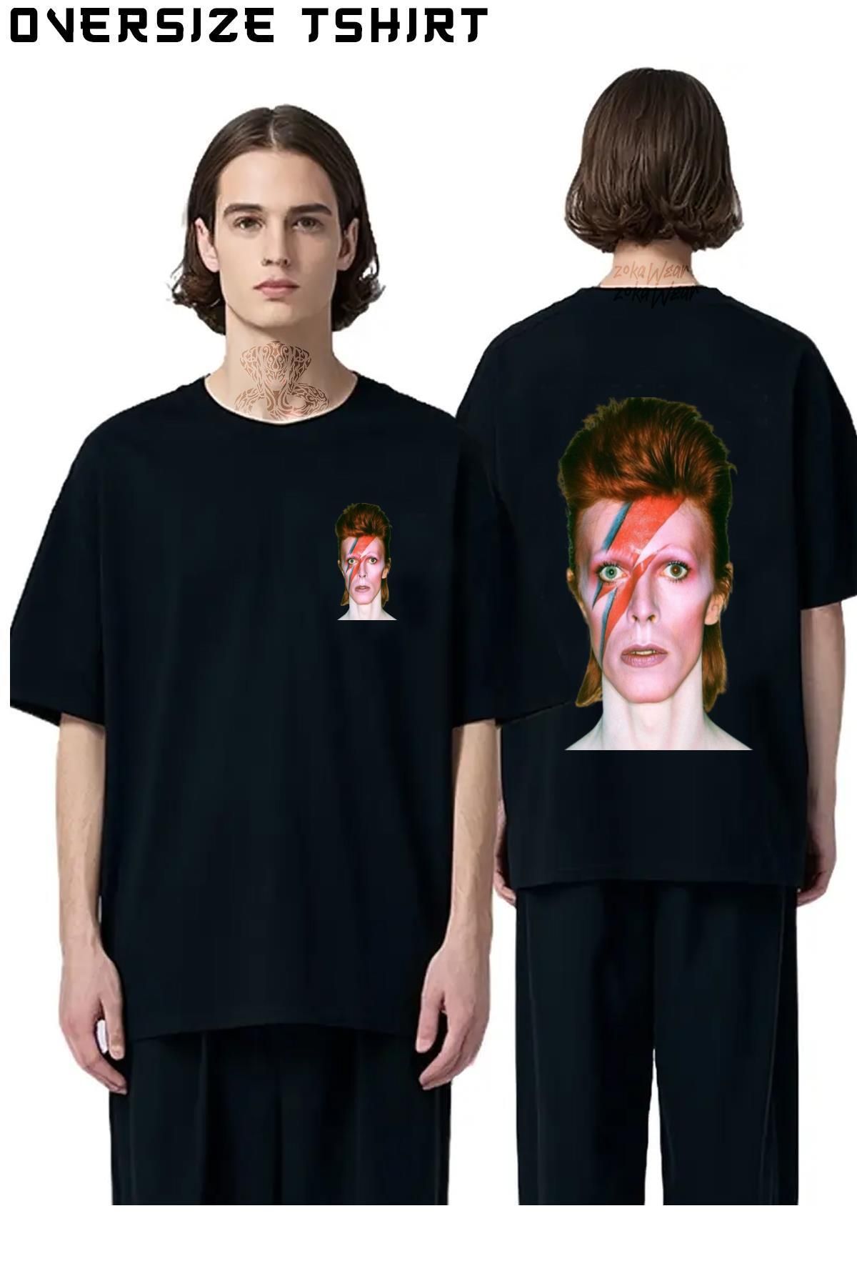 ZOKAWEAR David-Bowie-Portre Sırt Baskılı Oversize Tişört
