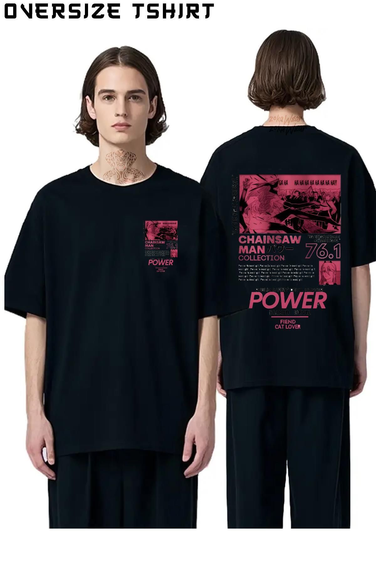 ZOKAWEAR Chainsaw-Man-Power-v2 Sırt Baskılı Oversize Tişört