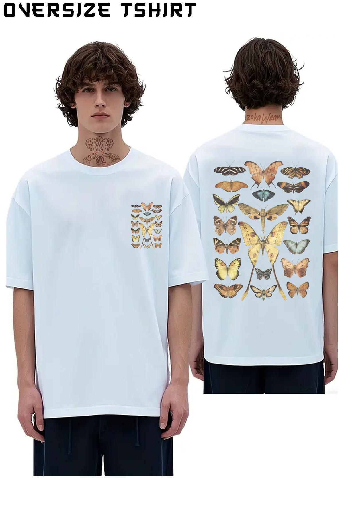 ZOKAWEAR Butterflies-And-Moths Sırt Baskılı Oversize Tişört