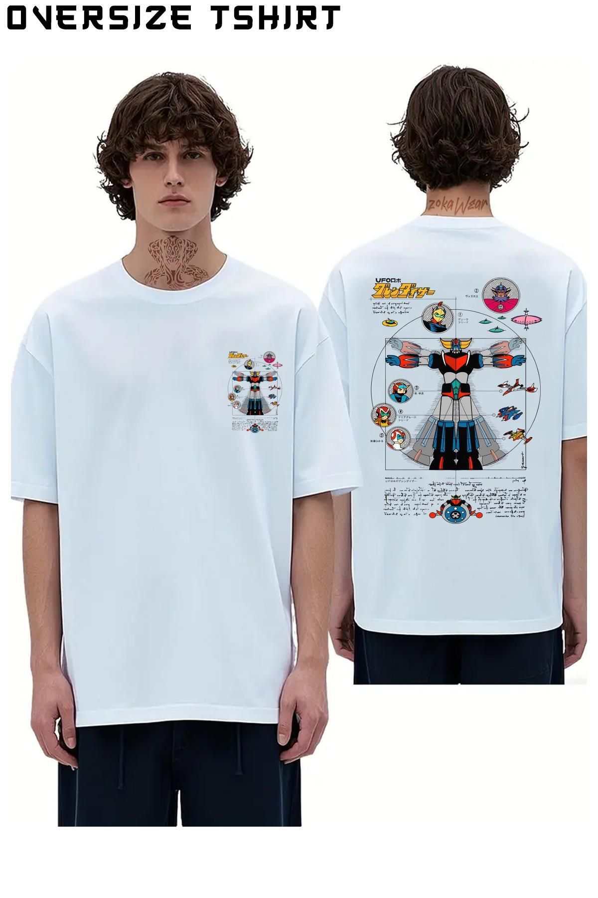 ZOKAWEAR 189b-Grendizer-Davinci-Color Sırt Baskılı Oversize Tişört