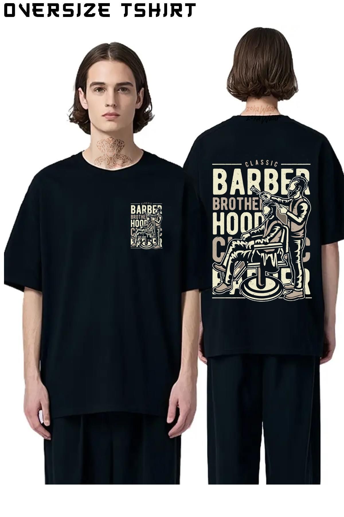 ZOKAWEAR Berber,-Barber,-Hair-Designer,-Meslek Sırt Baskılı Oversize Tişört
