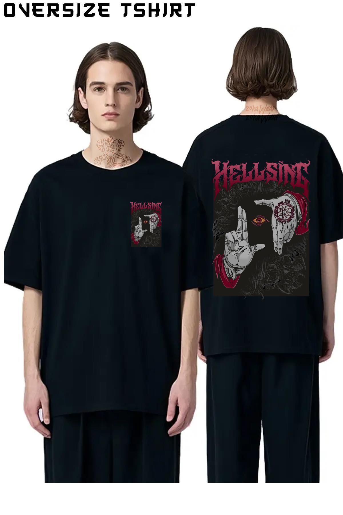 ZOKAWEAR Hellsing-Dark-Gothic-Art Sırt Baskılı Oversize Tişört
