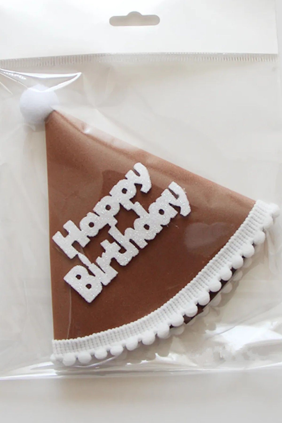 BKMC PARTY Kukuleta Happy Birthday Kahve Üzeri Beyaz Yazılı Doğum Günü Şapkası Mini Boy 13*13CM