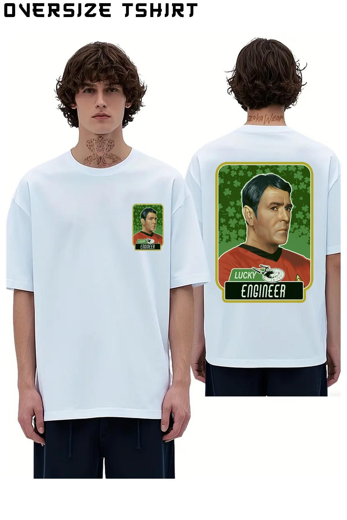 ZOKAWEAR The-Original-Series-St.-Patrick's-Day-Scotty-Lucky-Engineer Sırt Baskılı Oversize Tişört