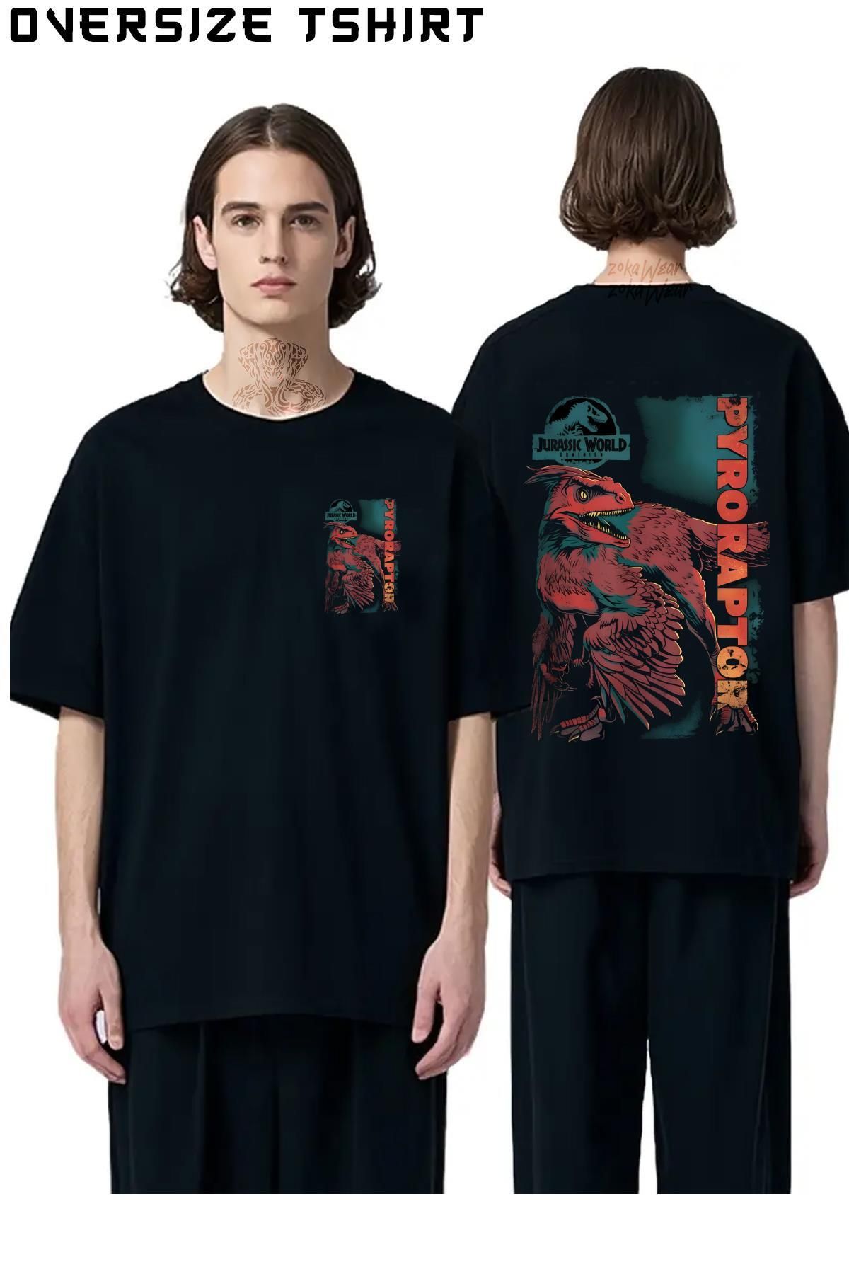 ZOKAWEAR Jurassic-World-Dominion-v3 Sırt Baskılı Oversize Tişört