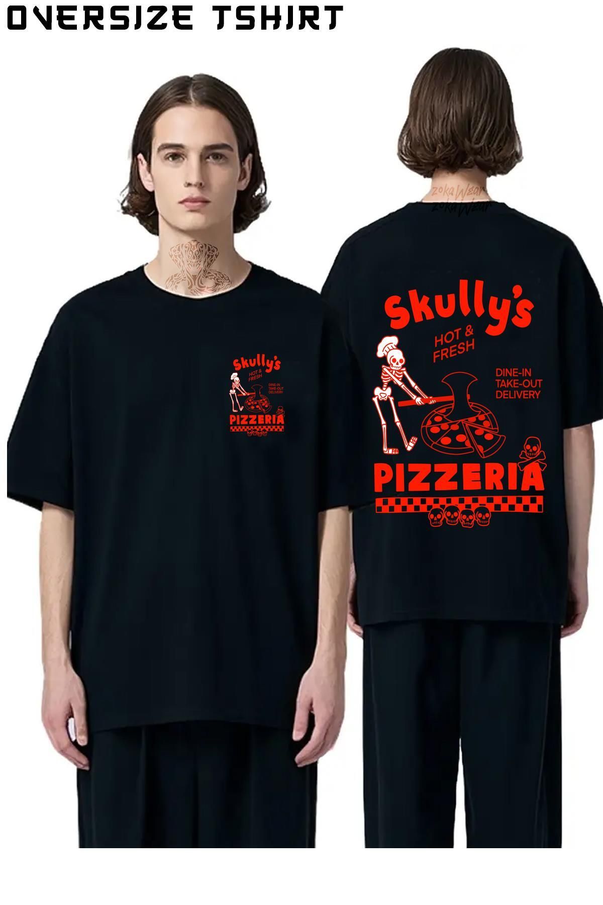 ZOKAWEAR Skully's-Pizzeria Sırt Baskılı Oversize Tişört