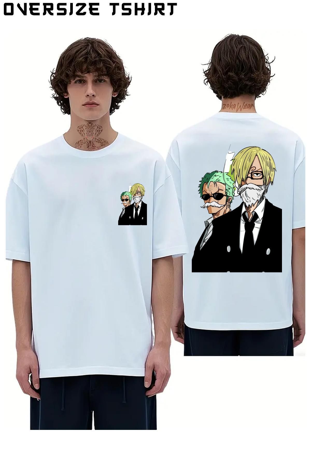 ZOKAWEAR Zoro-Et-Sanji-En-Costume-! Sırt Baskılı Oversize Tişört