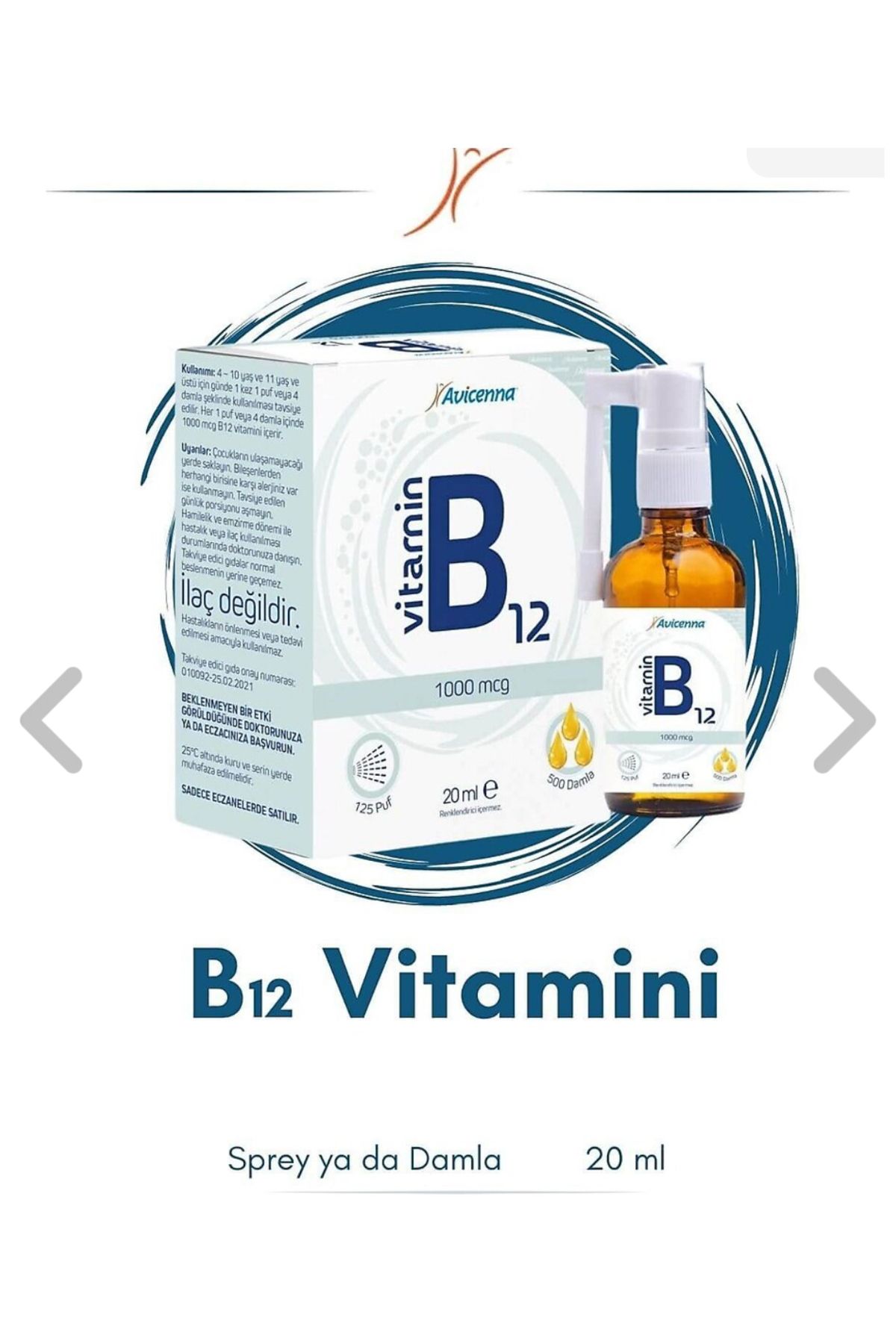 Avicenna Vitamin B12 Sprey 1000 mcg 20 ml