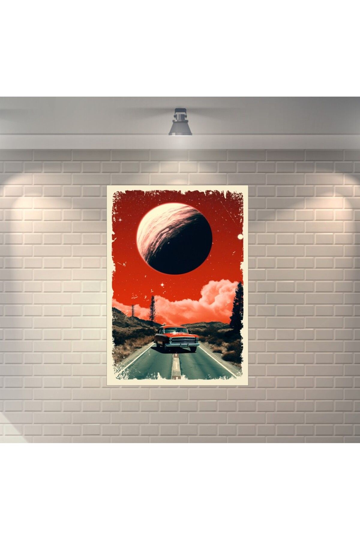BBO REKLAM Araba Yol Manzara Retro Ahşap Poster