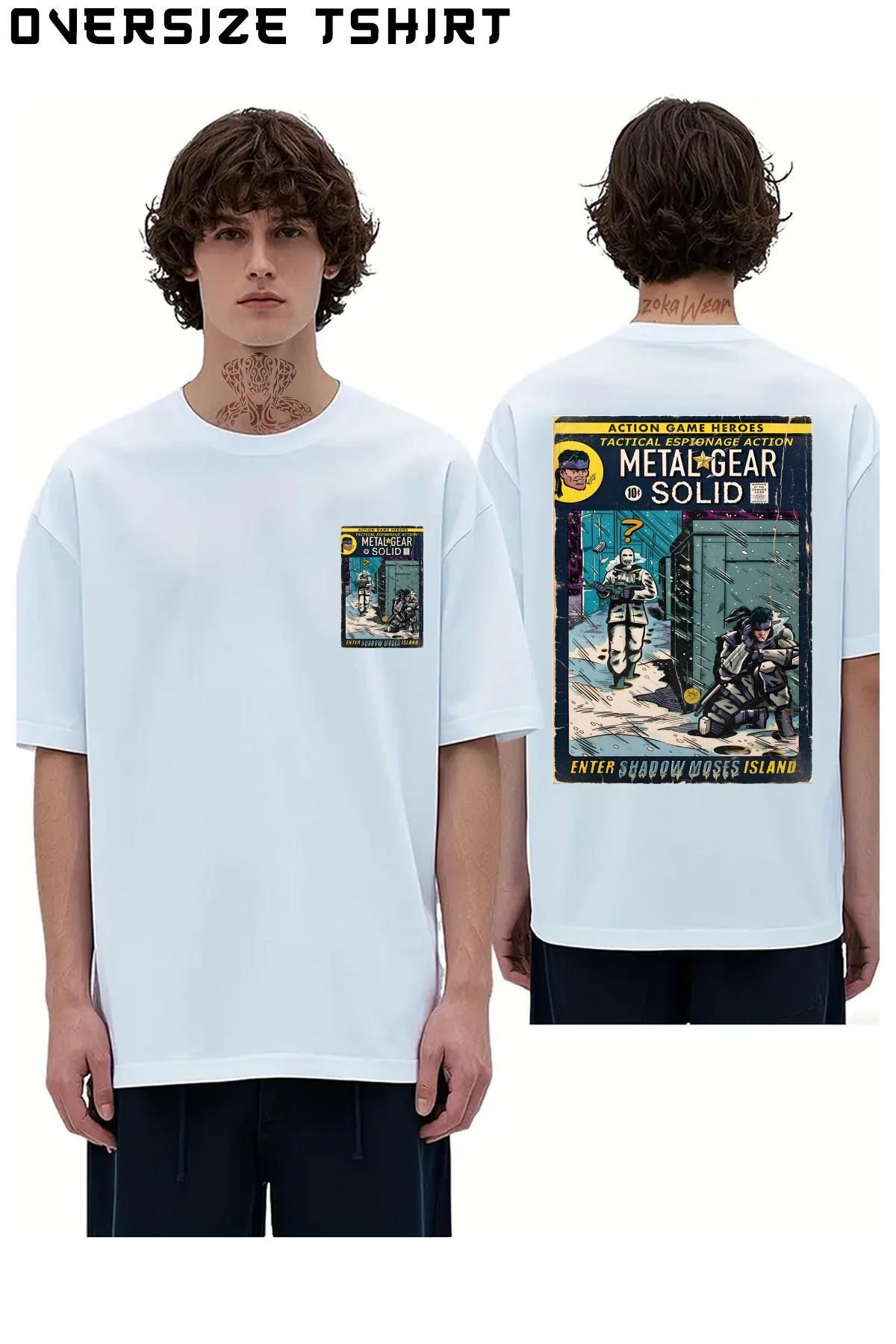 ZOKAWEAR Metal-Gear-Solid-'enter-Shadow-Moses'-Comic Sırt Baskılı Oversize Tişört