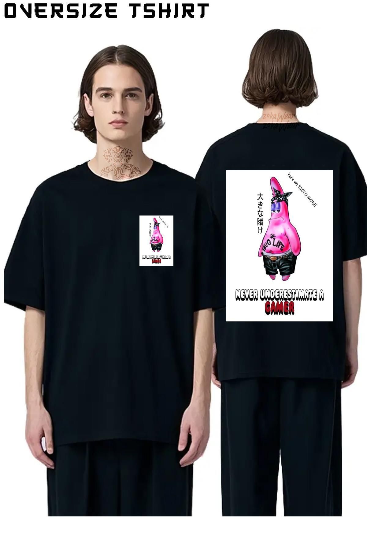 ZOKAWEAR Gangster-Patrick-Star Sırt Baskılı Oversize Tişört