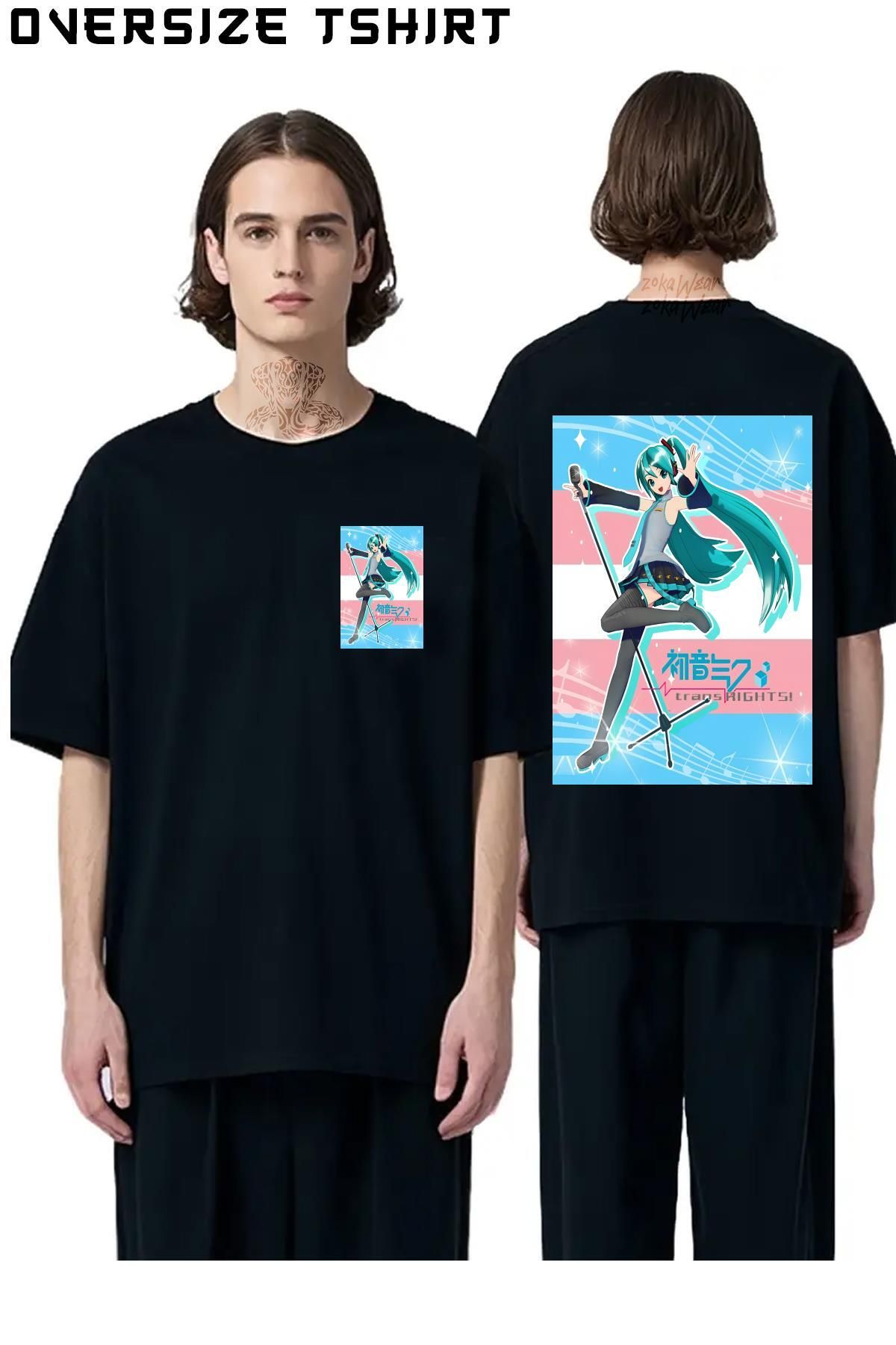 ZOKAWEAR Hatsune-Miku-Trans-Rights Sırt Baskılı Oversize Tişört
