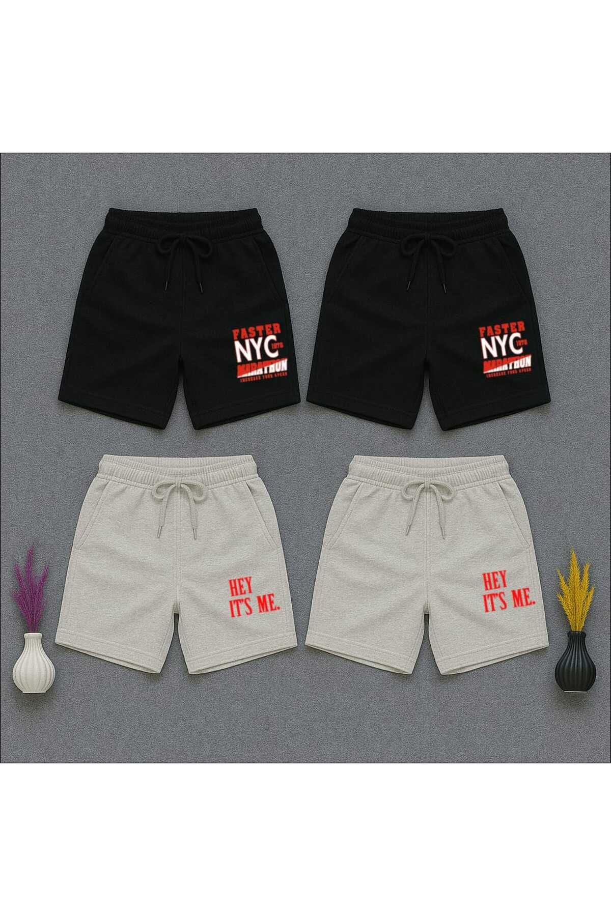 NETTENSTORE 4 LÜ NYC VE HEY BASKILI ERKEK RAHAT GİYİM ŞORT
