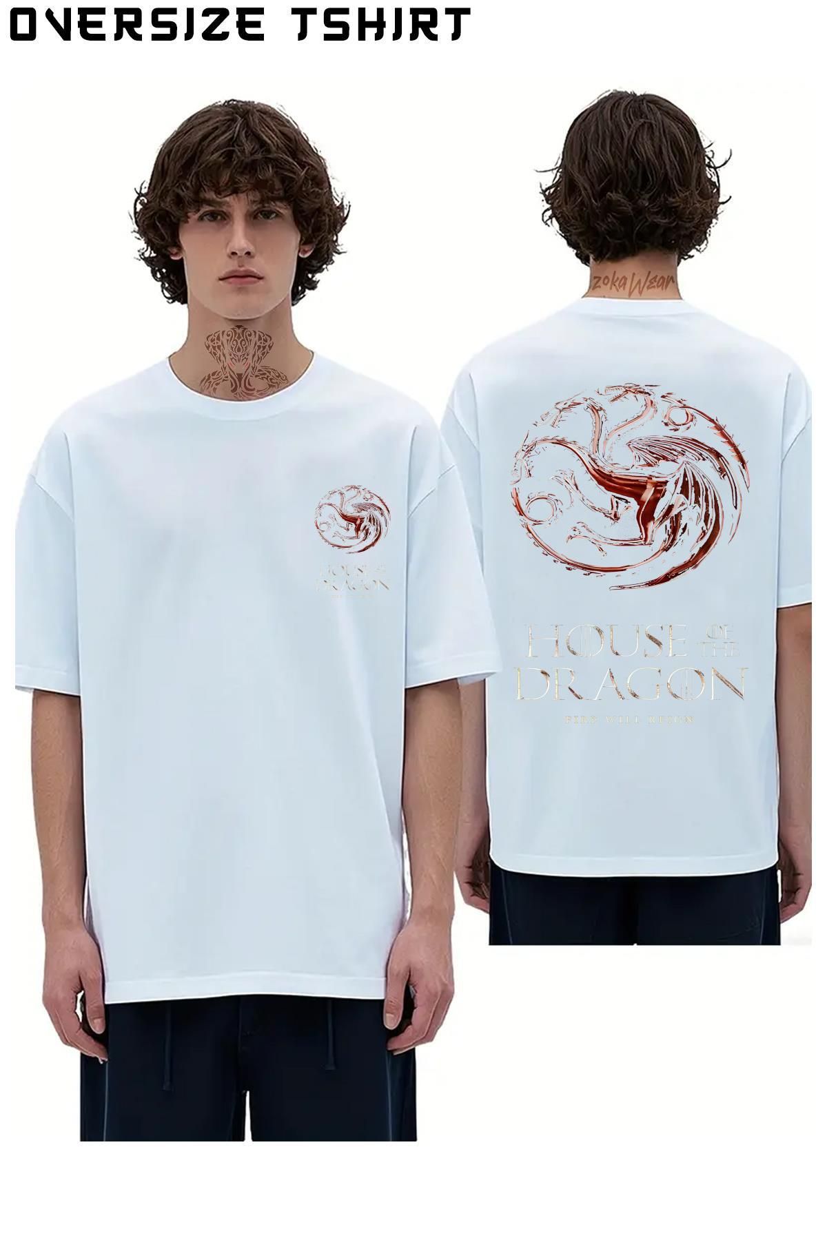 ZOKAWEAR Poster-Targaryen-House-Of-The-Dragon Sırt Baskılı Oversize Tişört