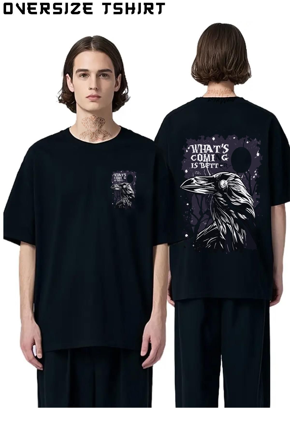 ZOKAWEAR Karga-Coming Sırt Baskılı Oversize Tişört