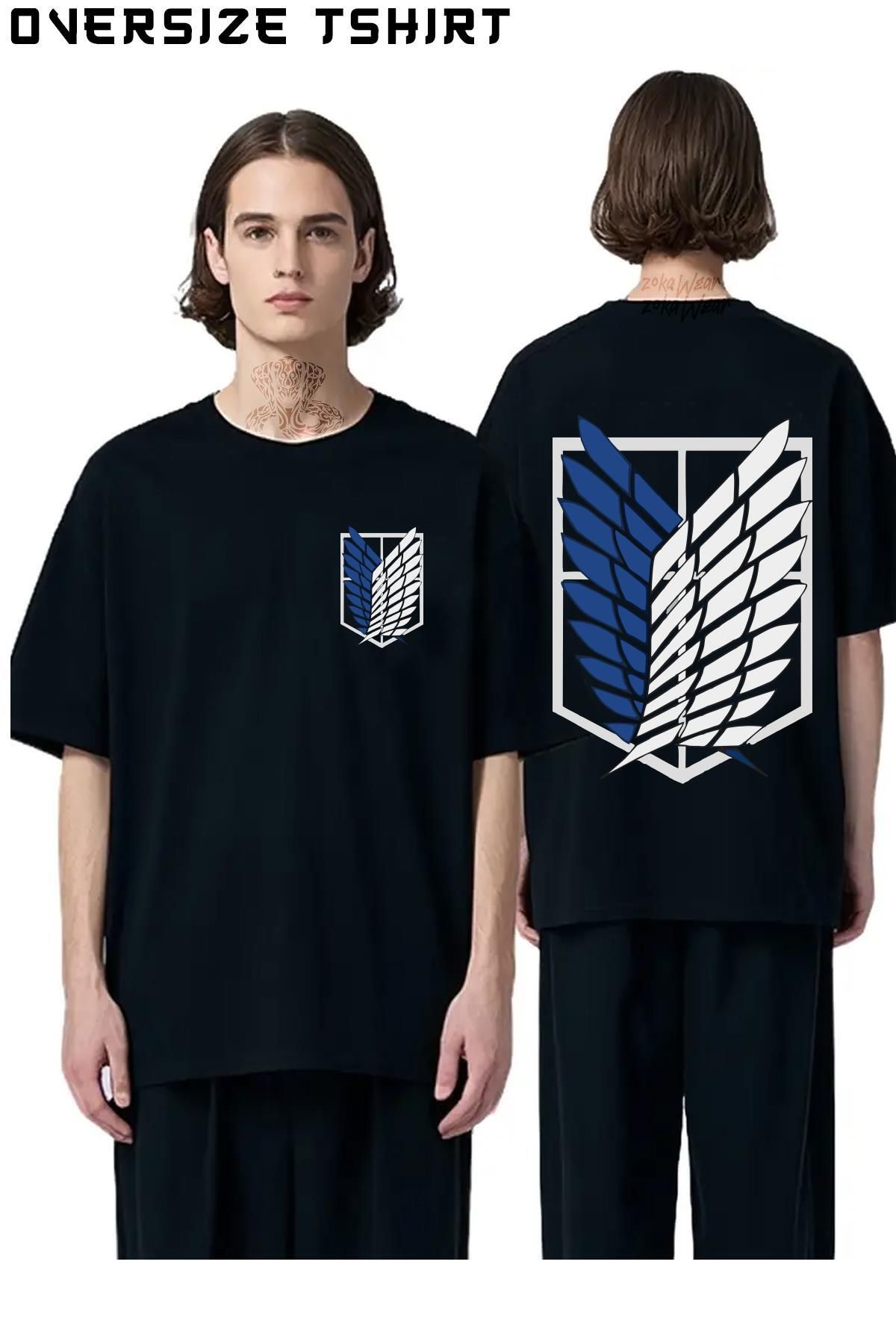 ZOKAWEAR Attack-On-Titan-Semboller-Anime Sırt Baskılı Oversize Tişört