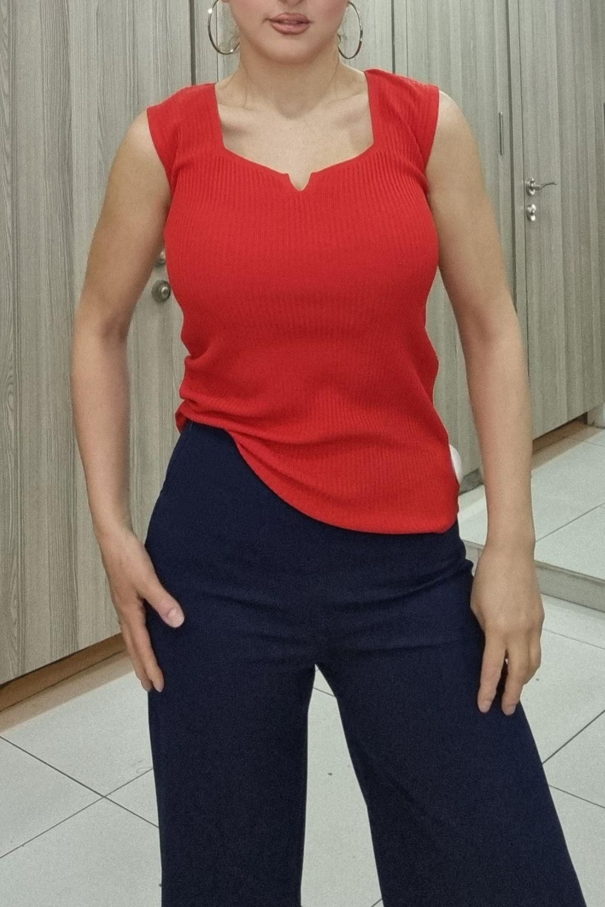 Maya Butik Kolsuz Yazlık Triko Basic Bluz - 0165