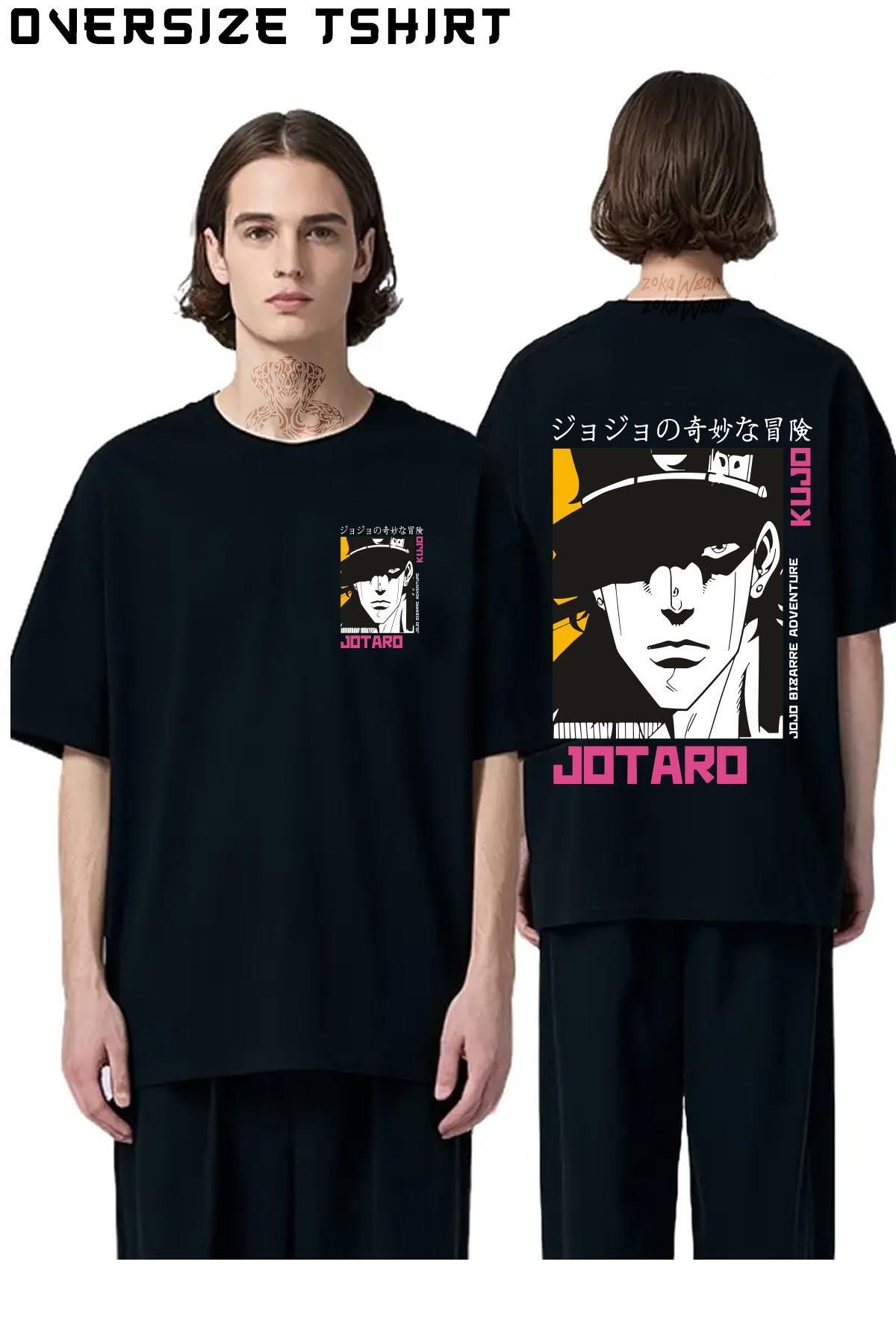 ZOKAWEAR Jojo's-Bizarre-Adventure-Jotaro Sırt Baskılı Oversize Tişört