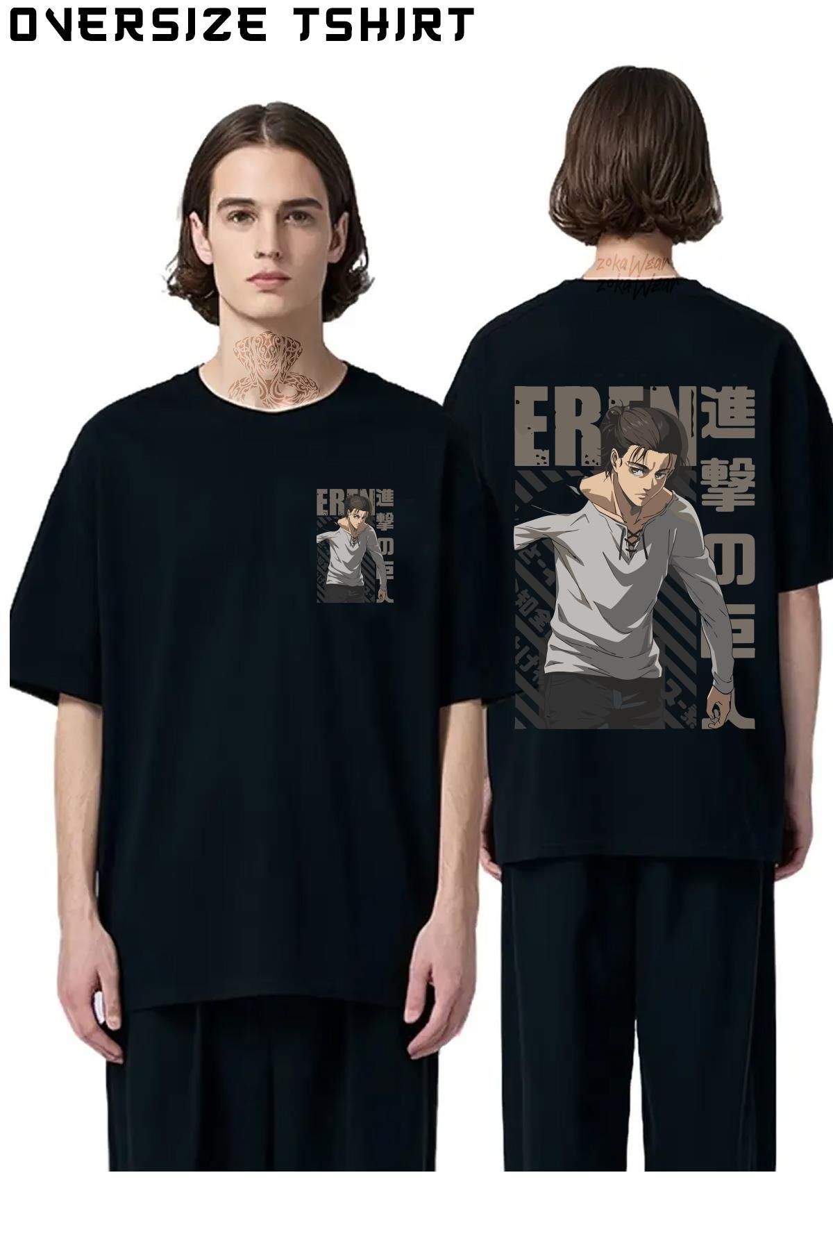 ZOKAWEAR Attack-On-Titan-Eren-Yeaeger-Anime-Karakter Sırt Baskılı Oversize Tişört