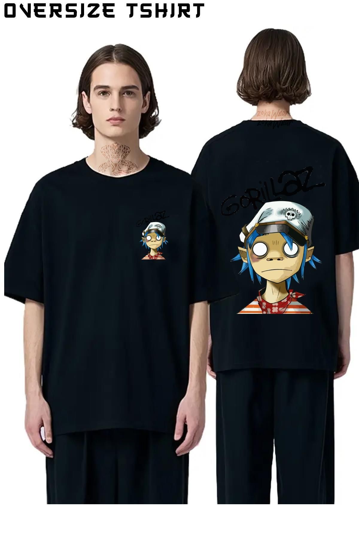 ZOKAWEAR 2d-Gorillaz Sırt Baskılı Oversize Tişört