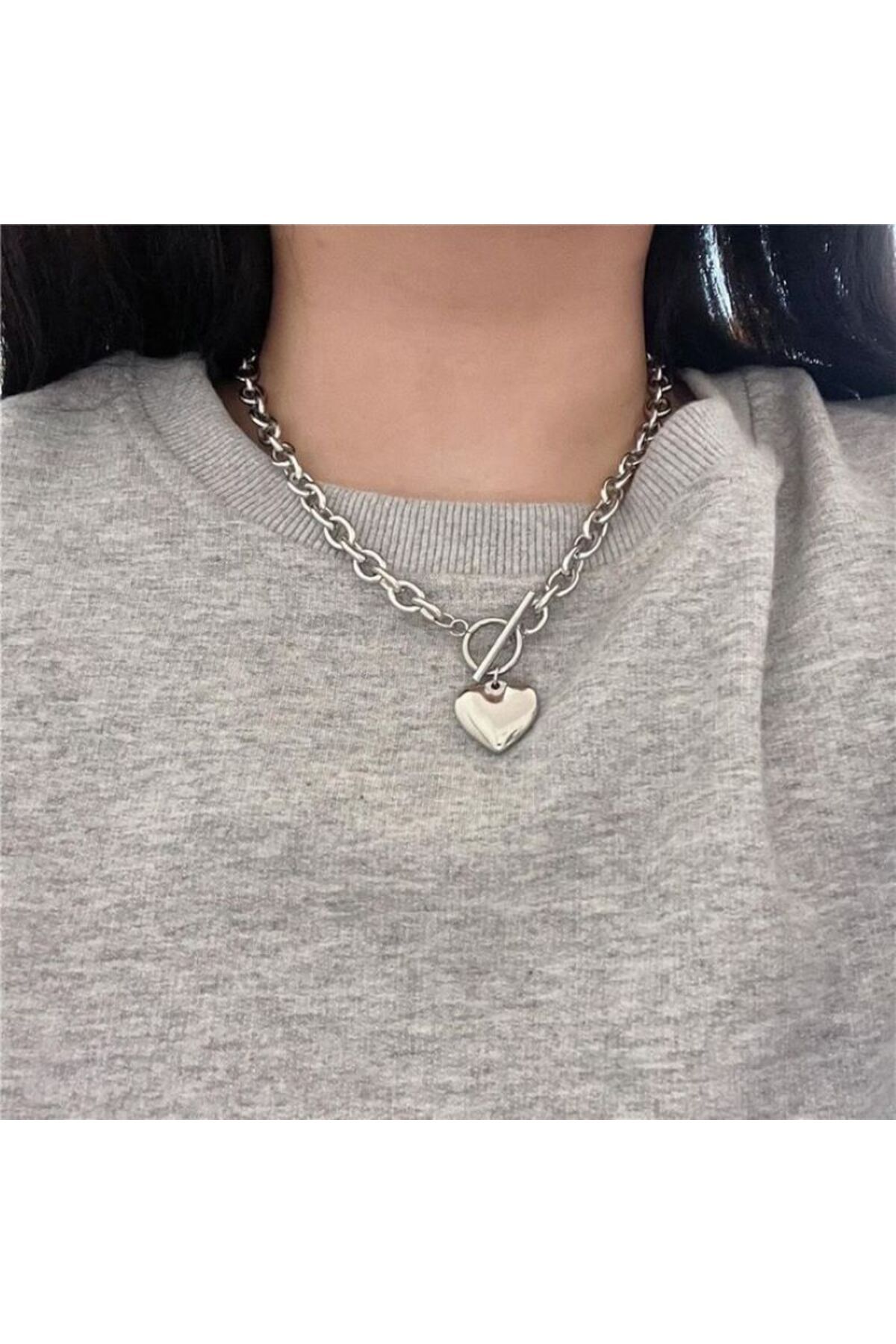 HISCOSMETIC Kadın Silver - Gümüş Renkli Gemici Düğümlü Kalpli Uçlu Kolye