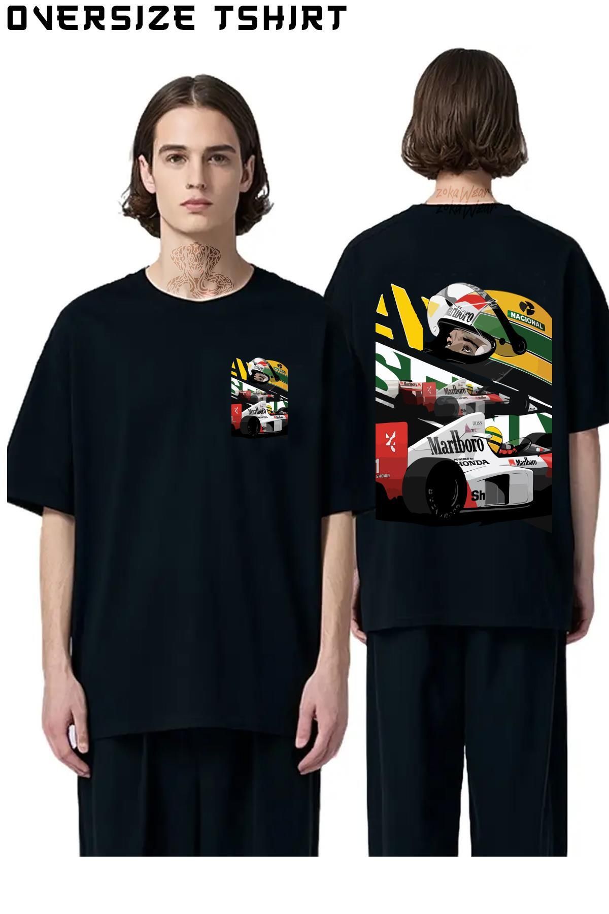 ZOKAWEAR Ayrton-Senna-Formula-1-F1 Sırt Baskılı Oversize Tişört