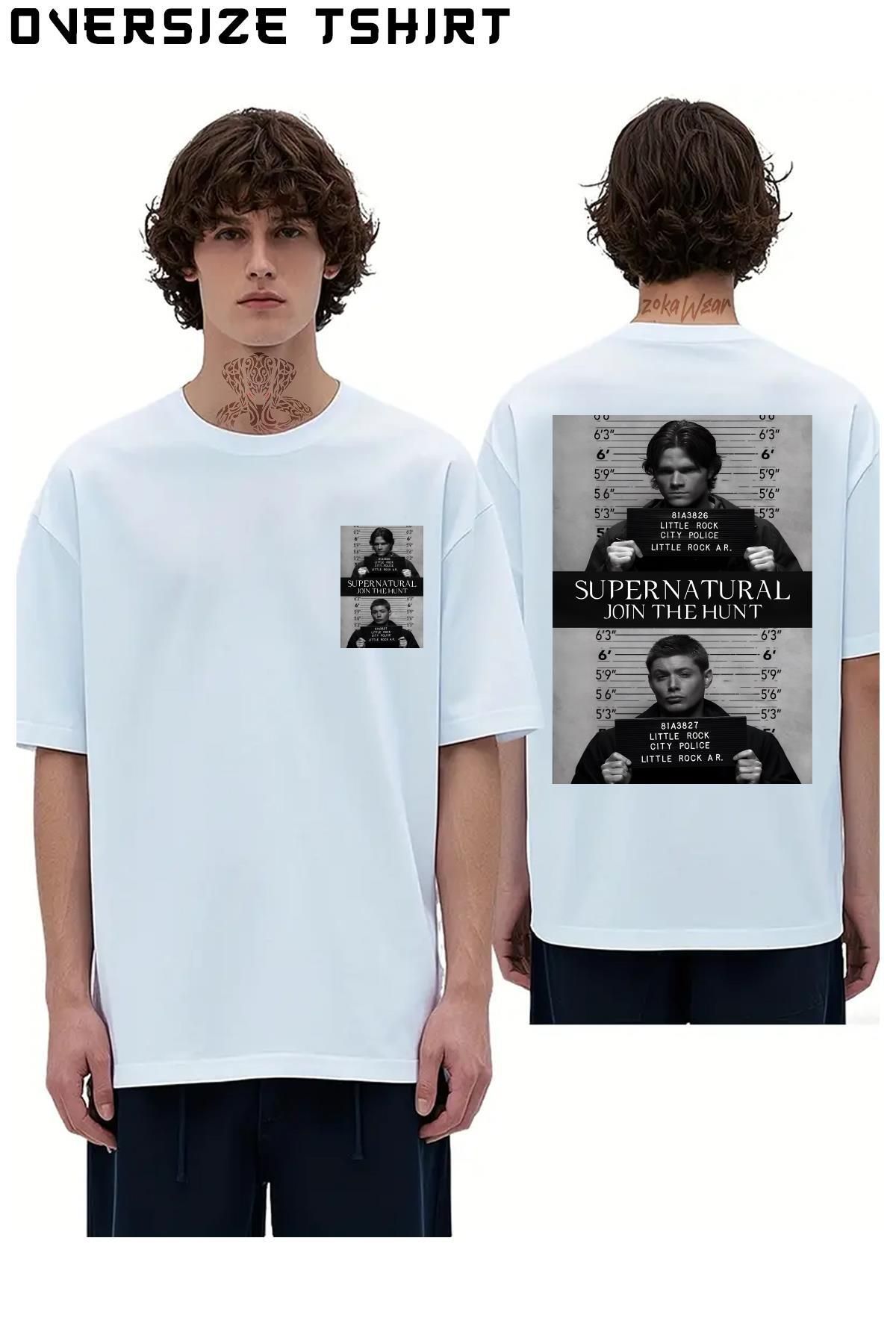 ZOKAWEAR Supernatural-Mugshot's Sırt Baskılı Oversize Tişört