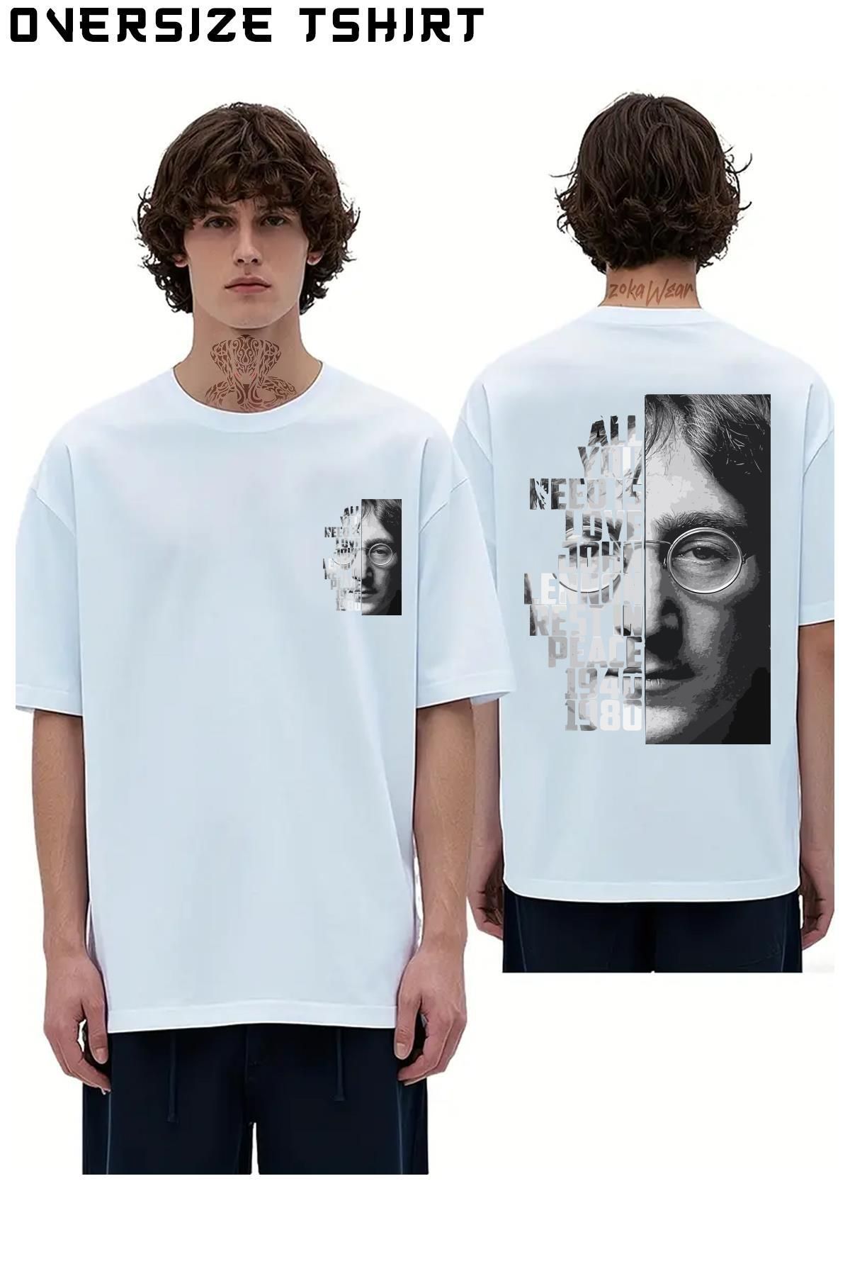 ZOKAWEAR Sharing-Beatles-John-Lennon Sırt Baskılı Oversize Tişört
