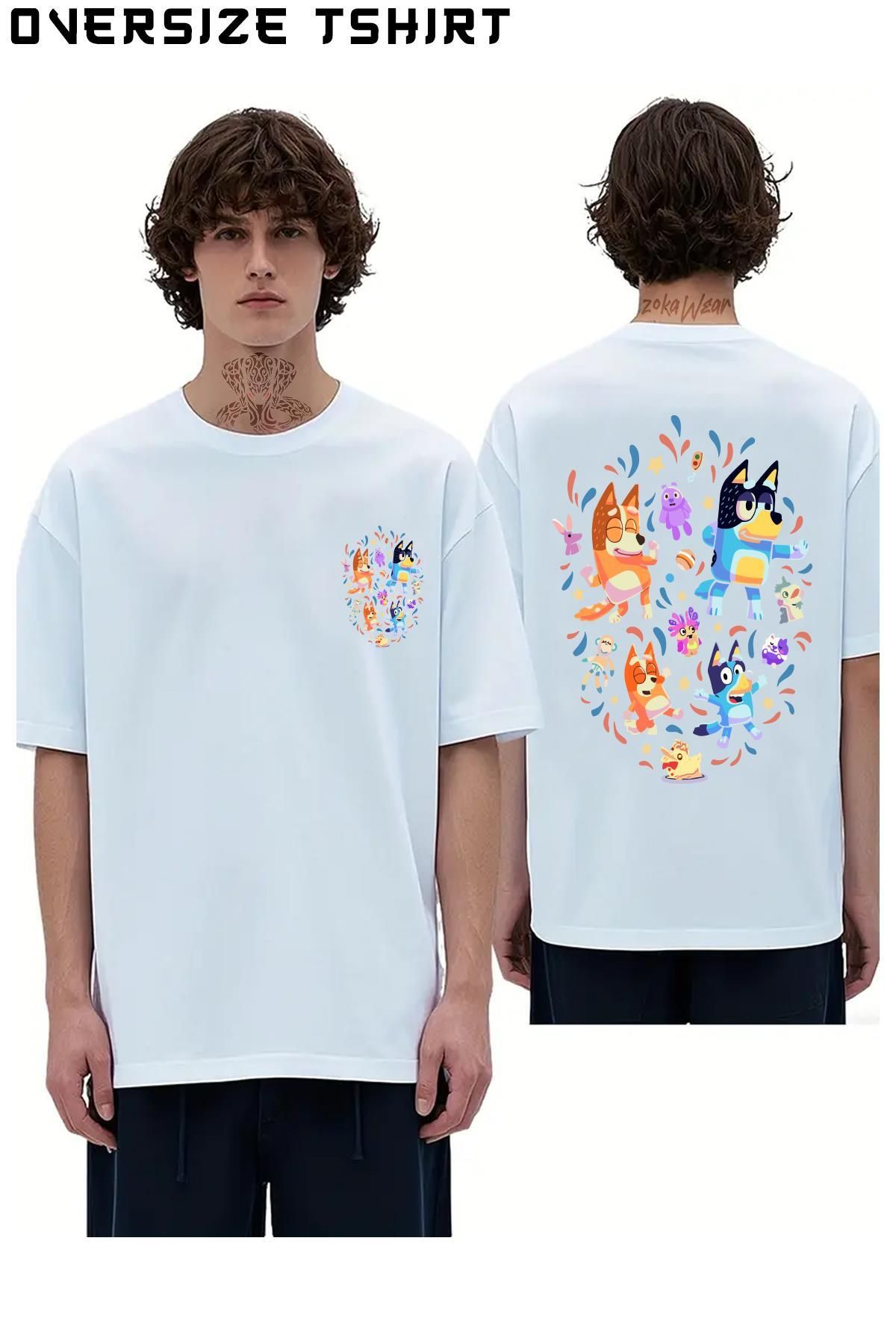 ZOKAWEAR Dance-Mode-Bingo-Bandit-Chilli-Heeler Sırt Baskılı Oversize Tişört