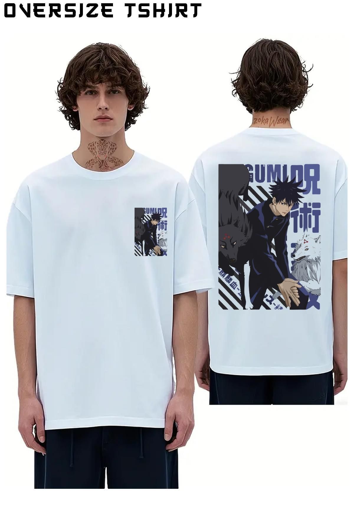 ZOKAWEAR Jujutsu-Kaisen-Megumi-Fushigur Sırt Baskılı Oversize Tişört