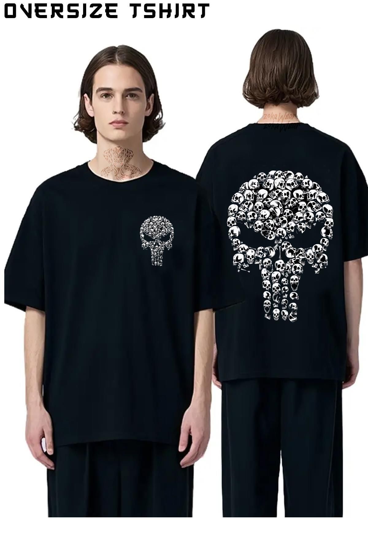 ZOKAWEAR Kurukafa-Punisher Sırt Baskılı Oversize Tişört