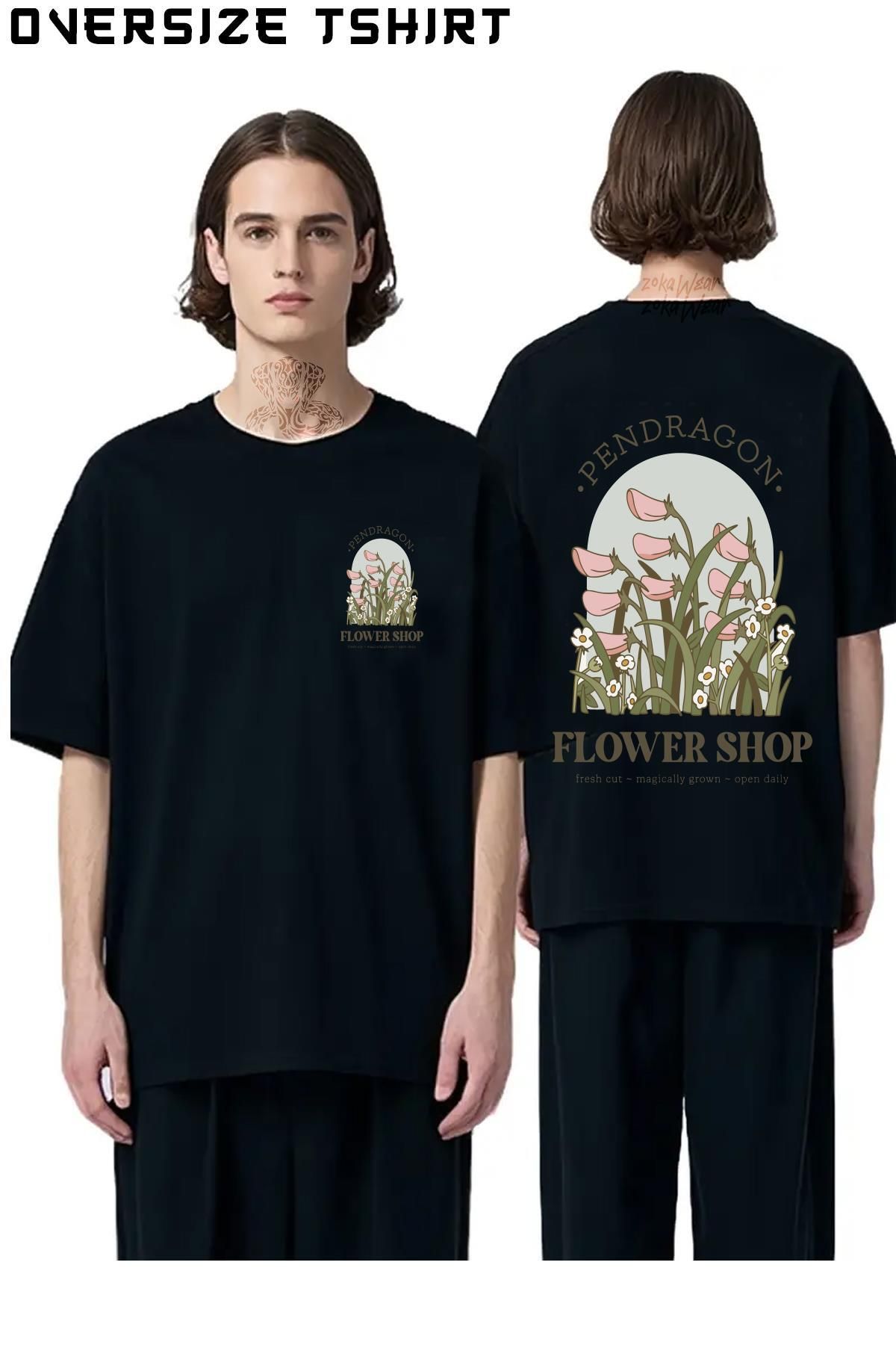 ZOKAWEAR Pendragon-Flower-Shop-Howl's-Moving Sırt Baskılı Oversize Tişört