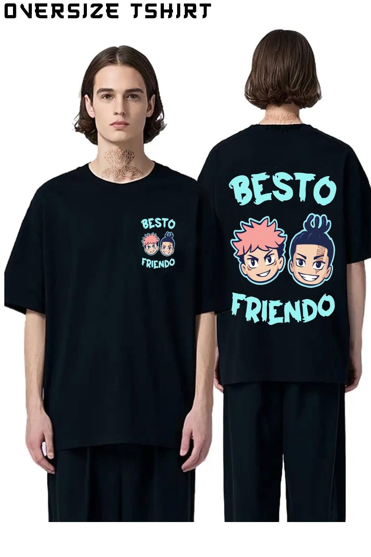 ZOKAWEAR Jujutsu-Kaisen-Yuji-Itadori-(Besto-Friendo) Sırt Baskılı Oversize Tişört