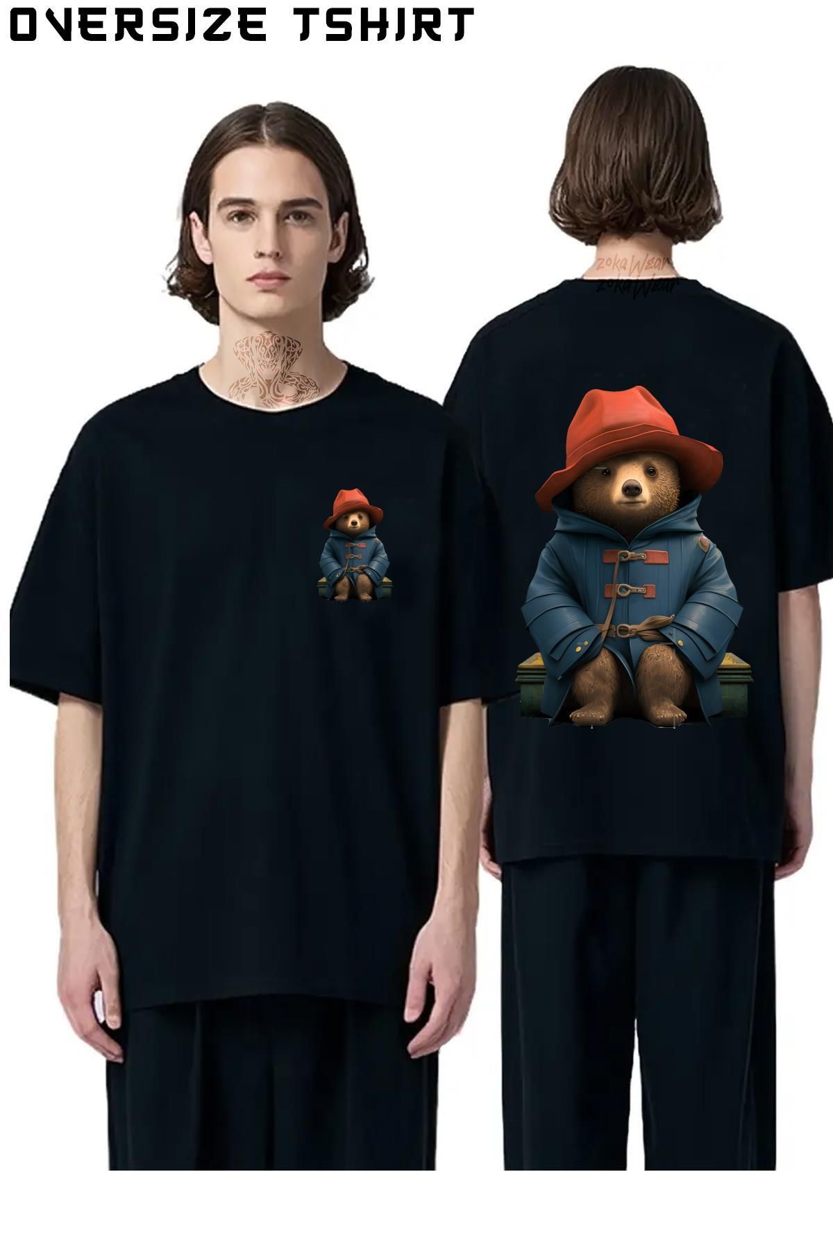 ZOKAWEAR Paddington-Bear-With-Suitcase Sırt Baskılı Oversize Tişört