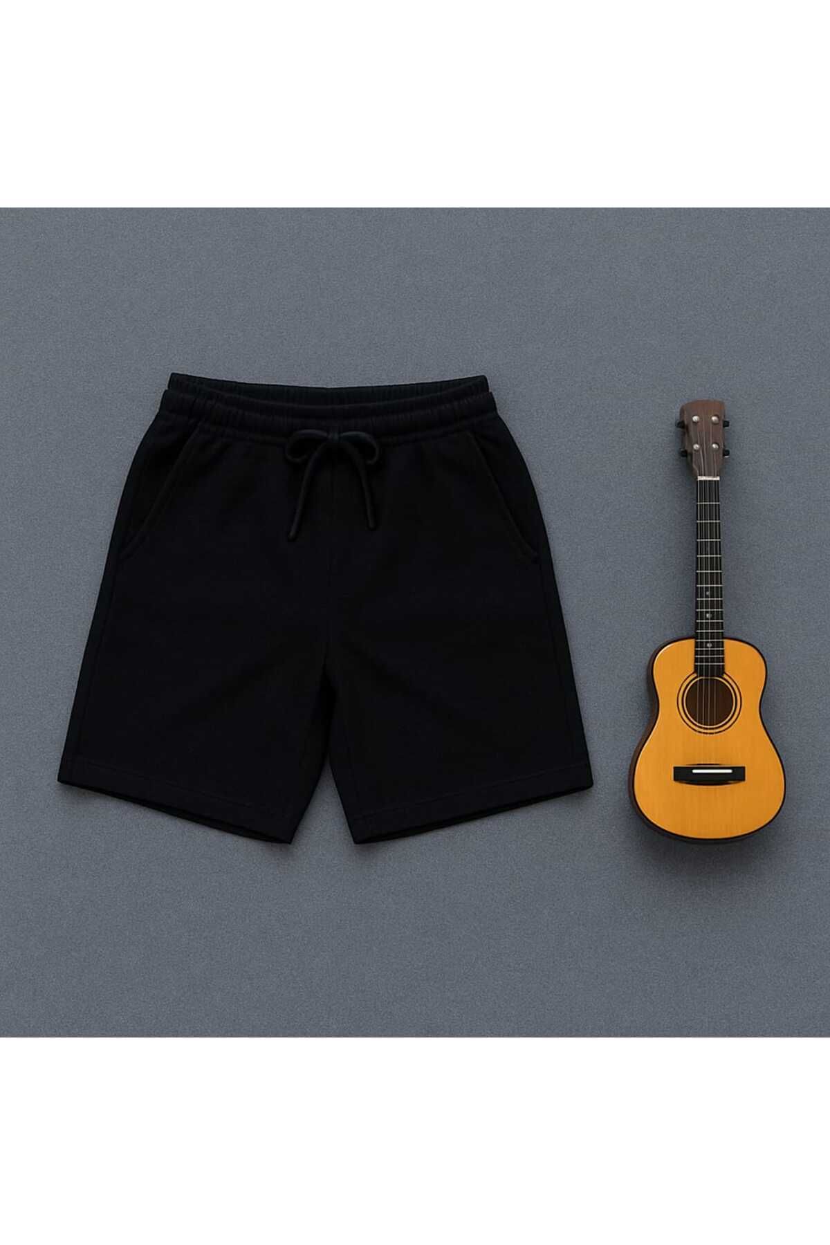 NETTENSTORE BASKISIZ ERKEK ŞORT DÜZ SİYAH SPORDA GİYİLİR