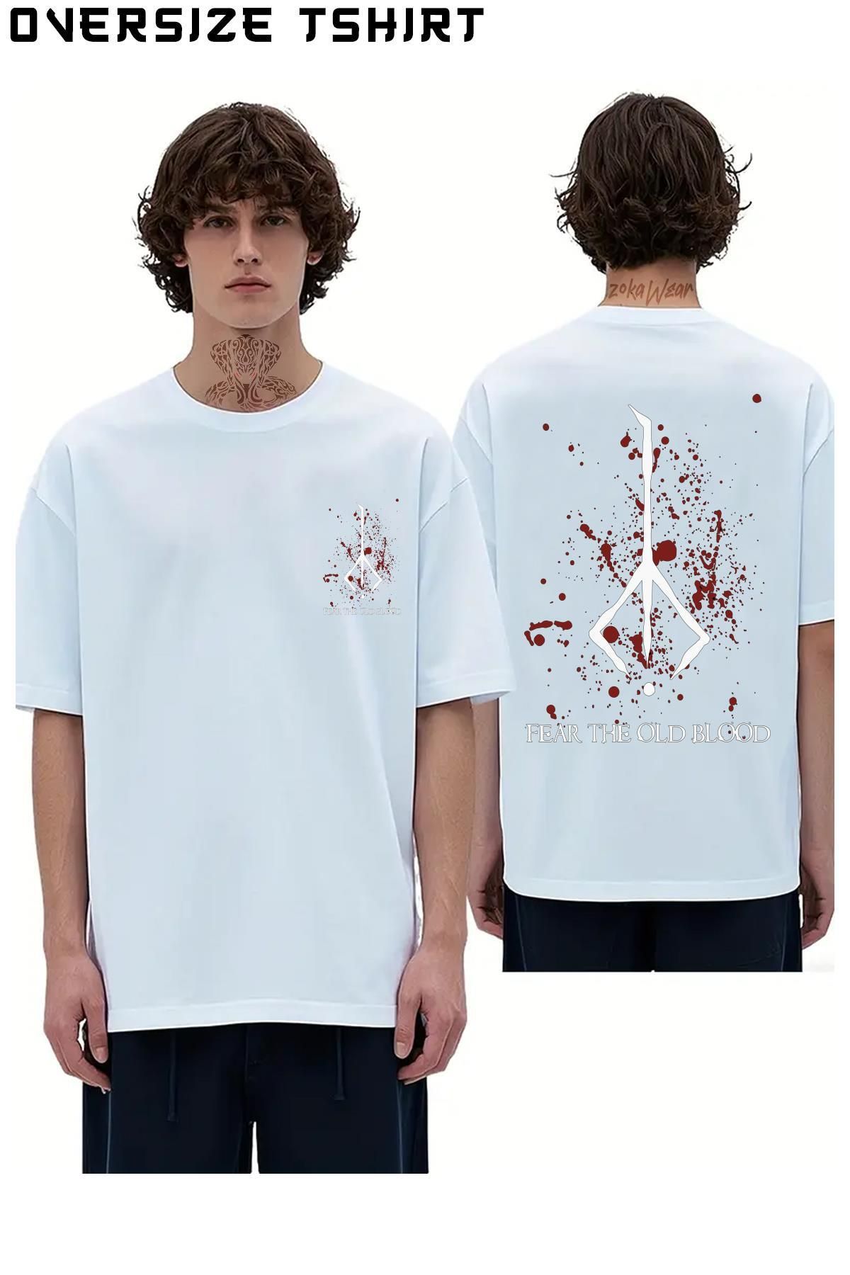 ZOKAWEAR Hunter-Symbol,Bloodborne Sırt Baskılı Oversize Tişört