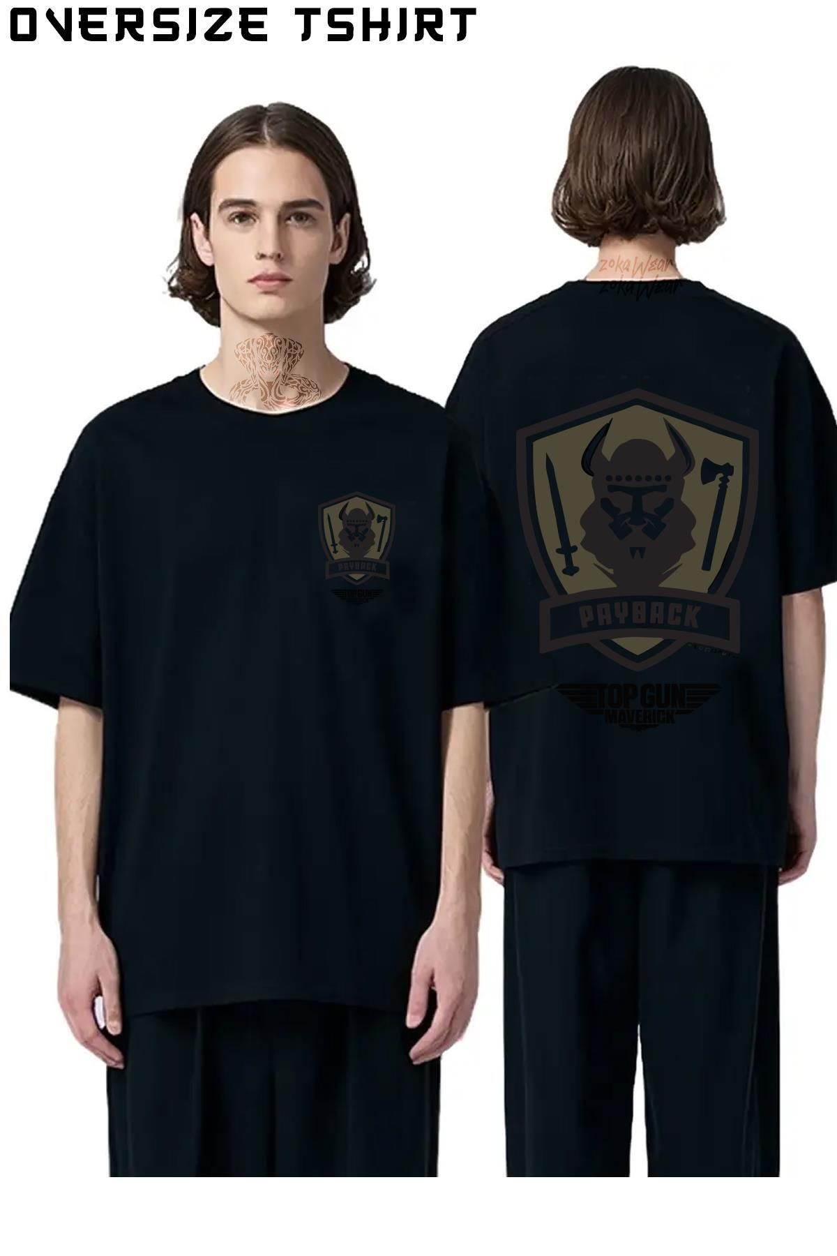 ZOKAWEAR Top-Gun-Maverick-Payback-Viking Sırt Baskılı Oversize Tişört